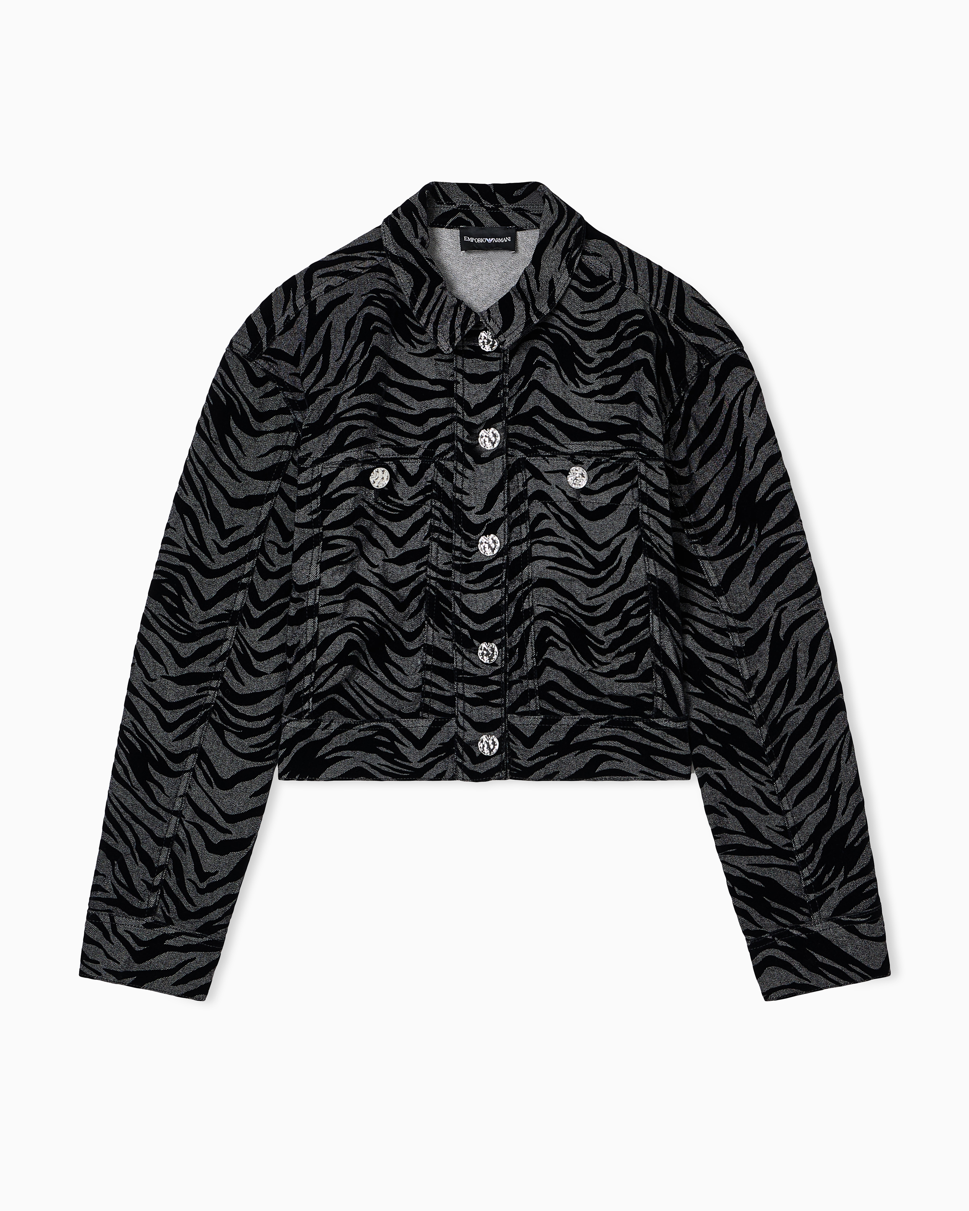 Emporio Armani - Garment-dyed drill jacket with flocked animal print, Woman, Black, Size: