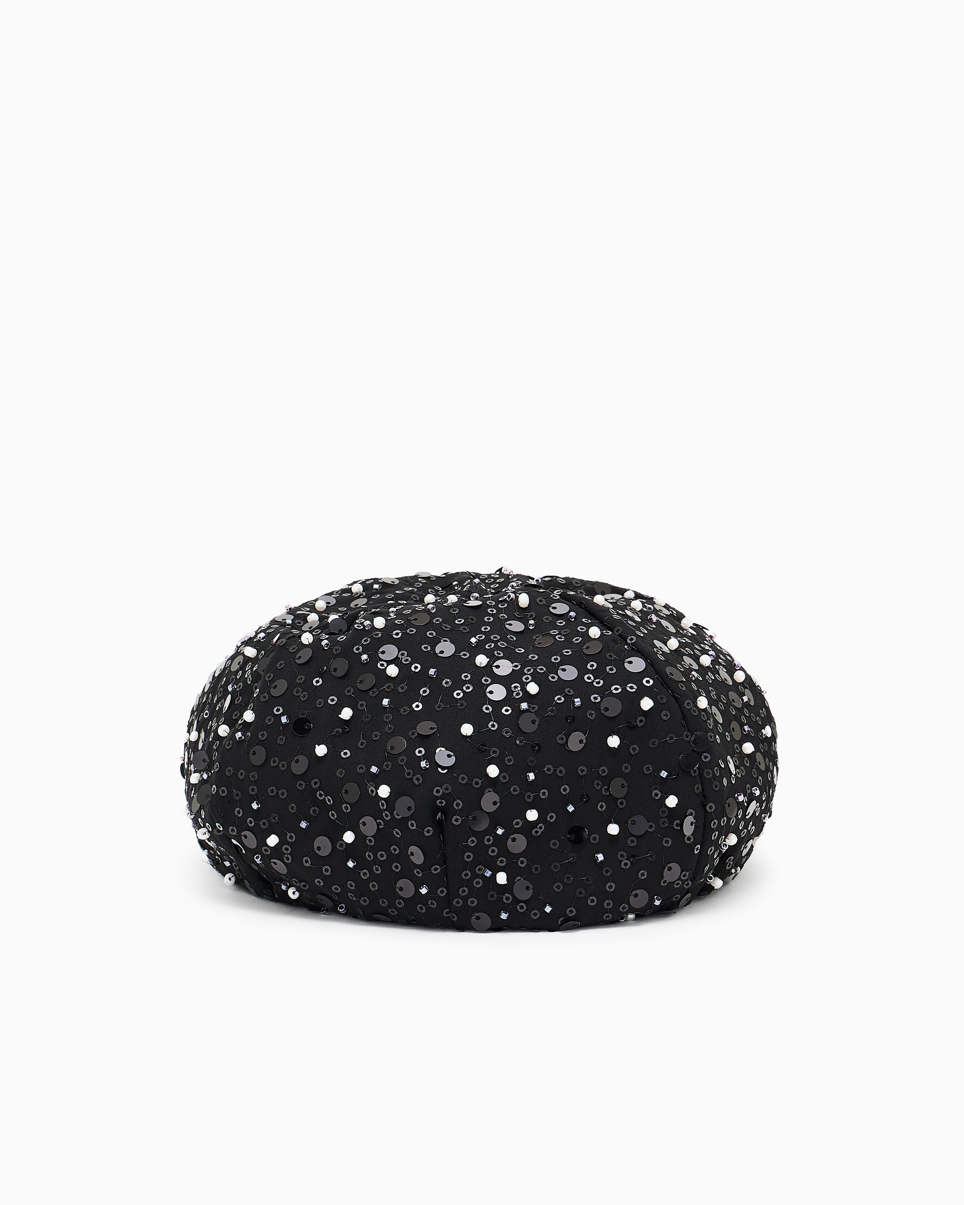 Emporio Armani - Georgette beret with beads and sequins, Woman, Black, Size: