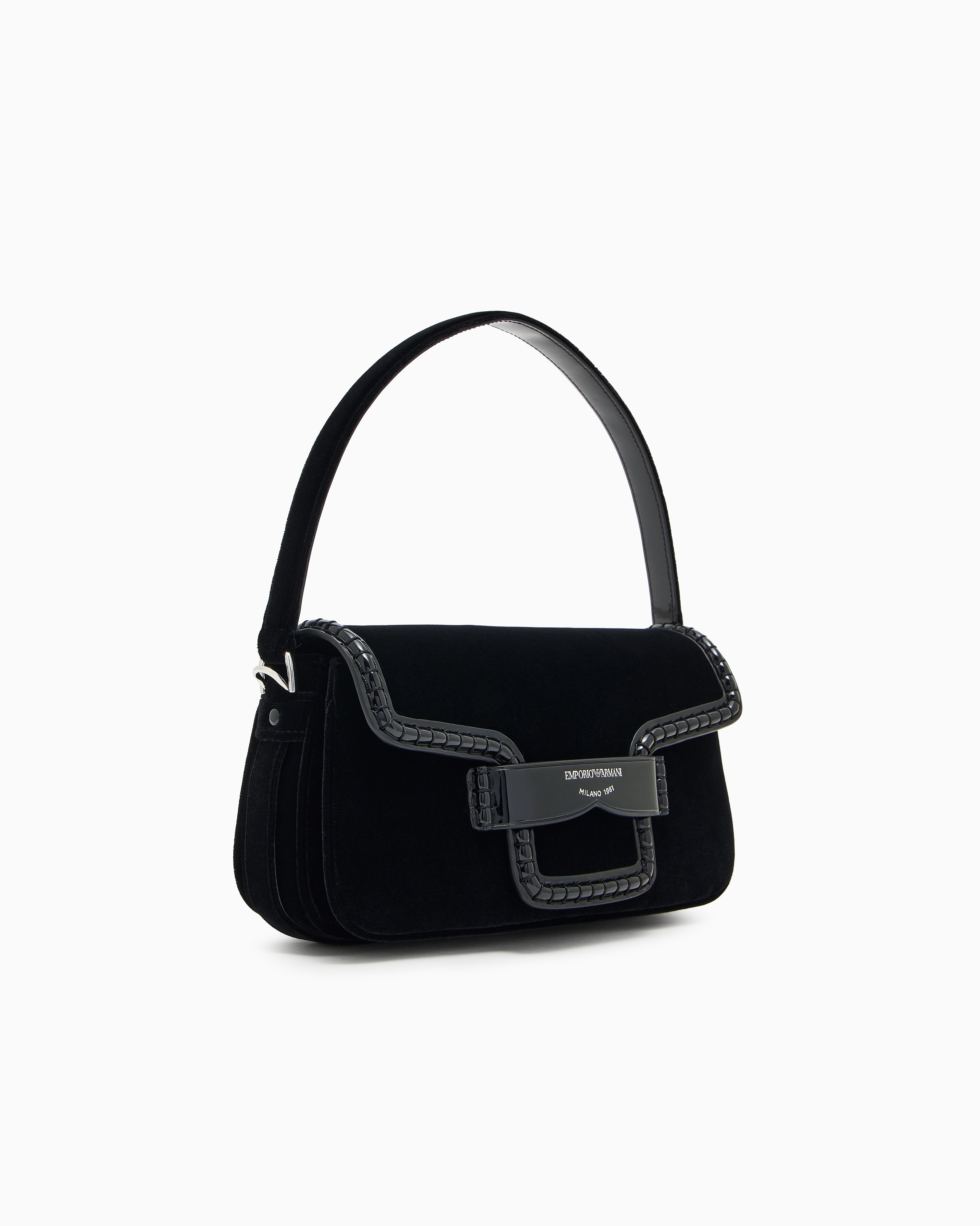 Emporio Armani - Velvet shoulder bag with buckle, Woman, Black, Size: TU
