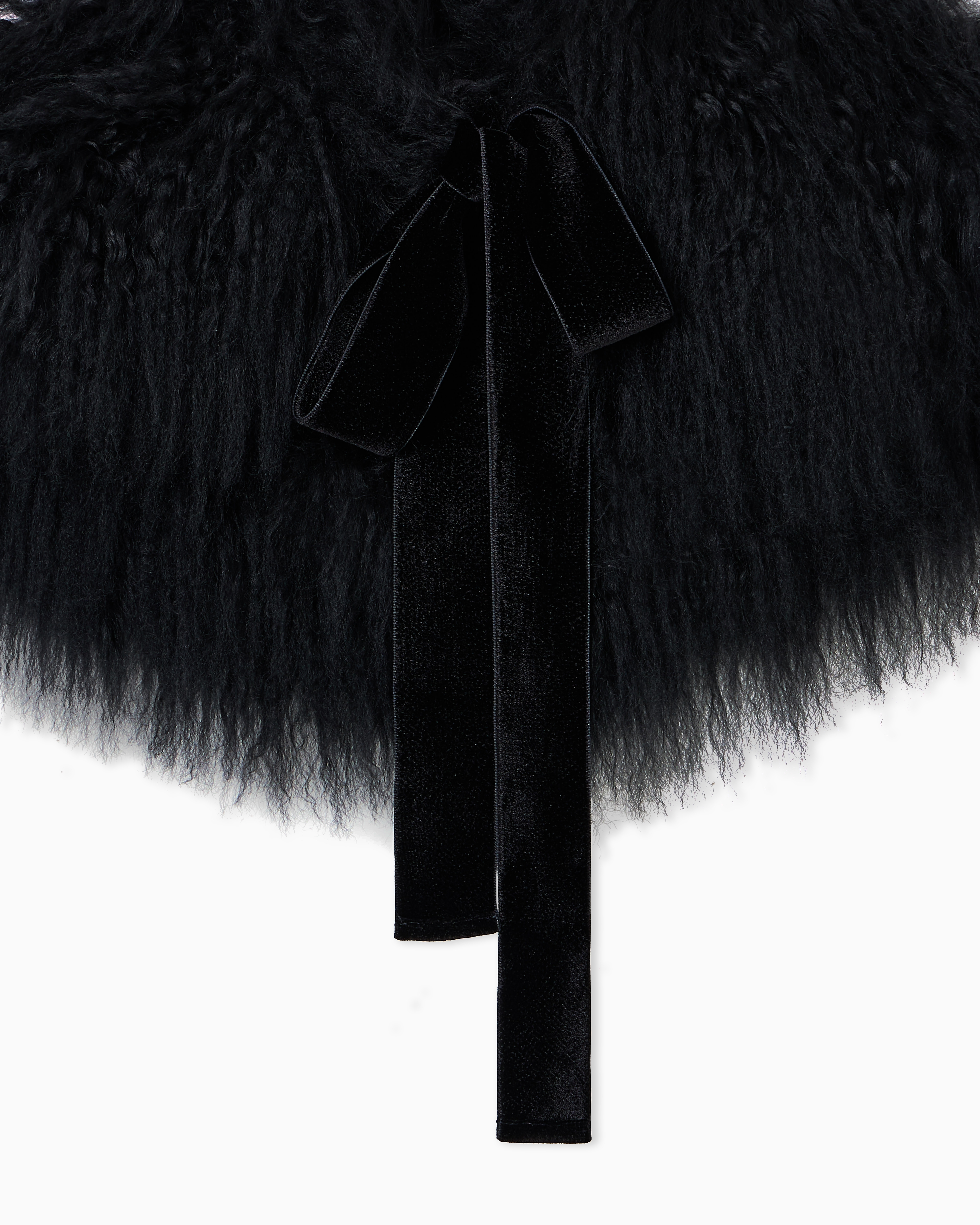 Emporio Armani - Curly Mongolian lamb fur collar, Woman, Black, Size: TU