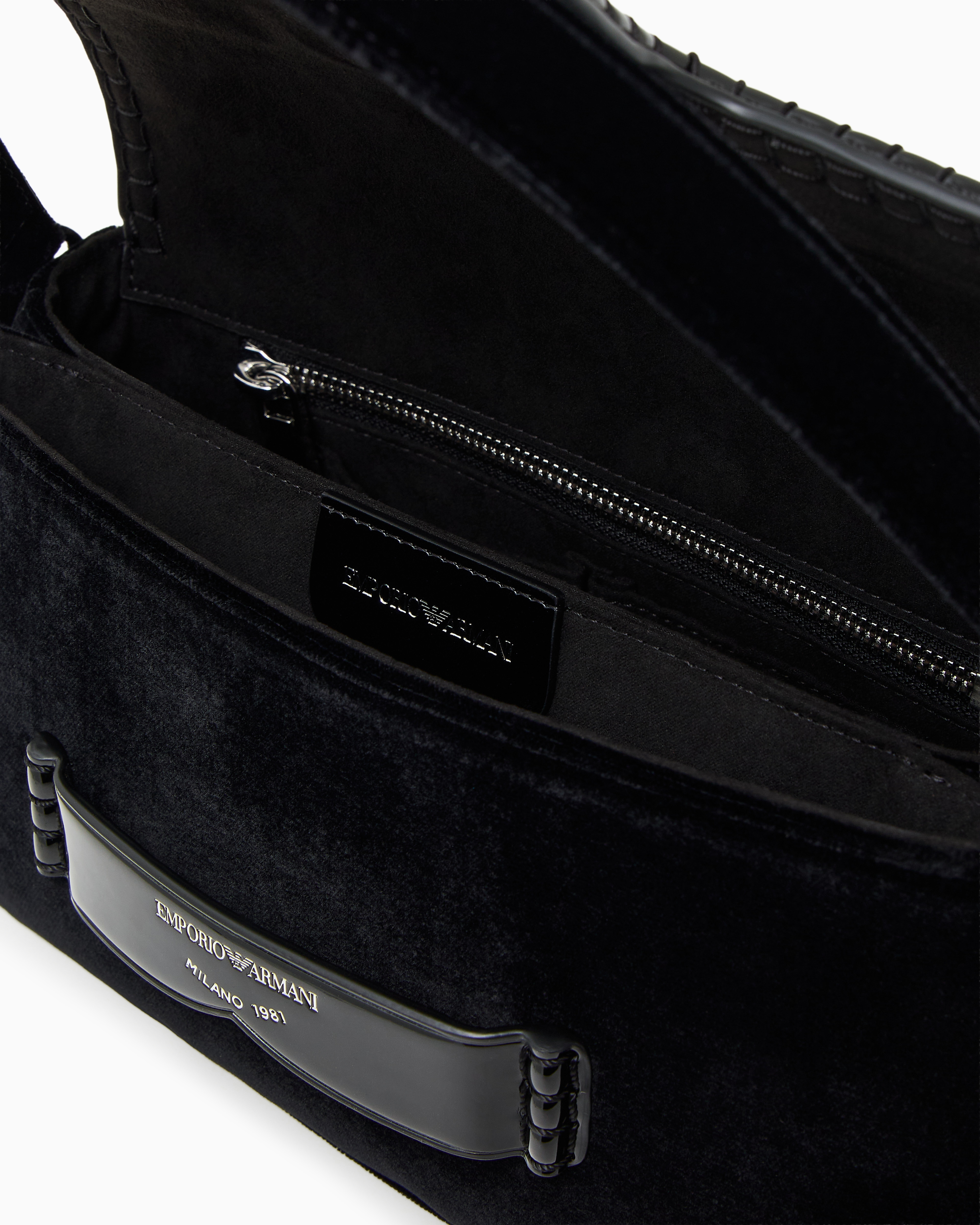 Emporio Armani - Velvet shoulder bag with buckle, Woman, Black, Size: TU