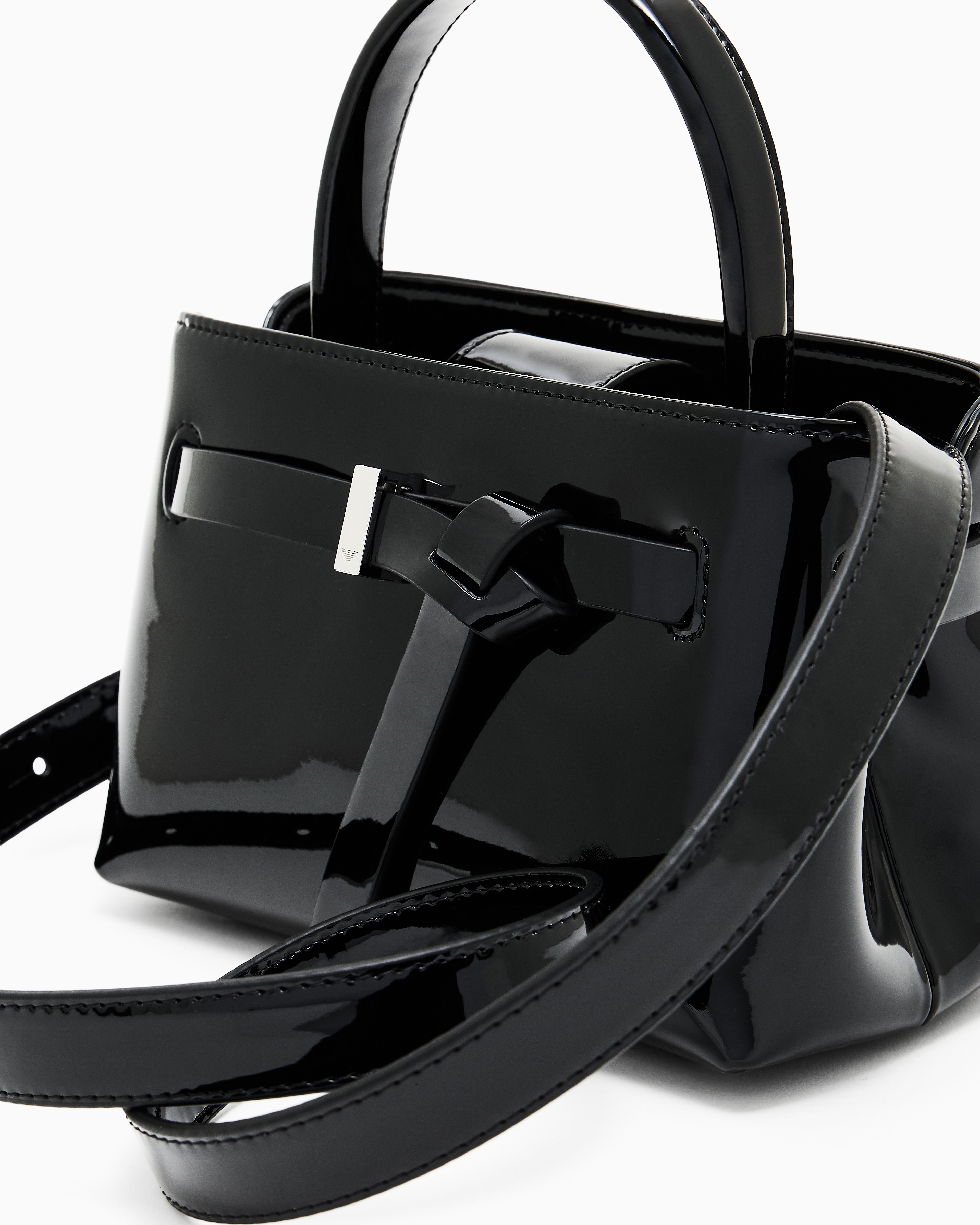 Emporio Armani - Patent-effect mini bag with knot detail, Woman, Black, Size: TU