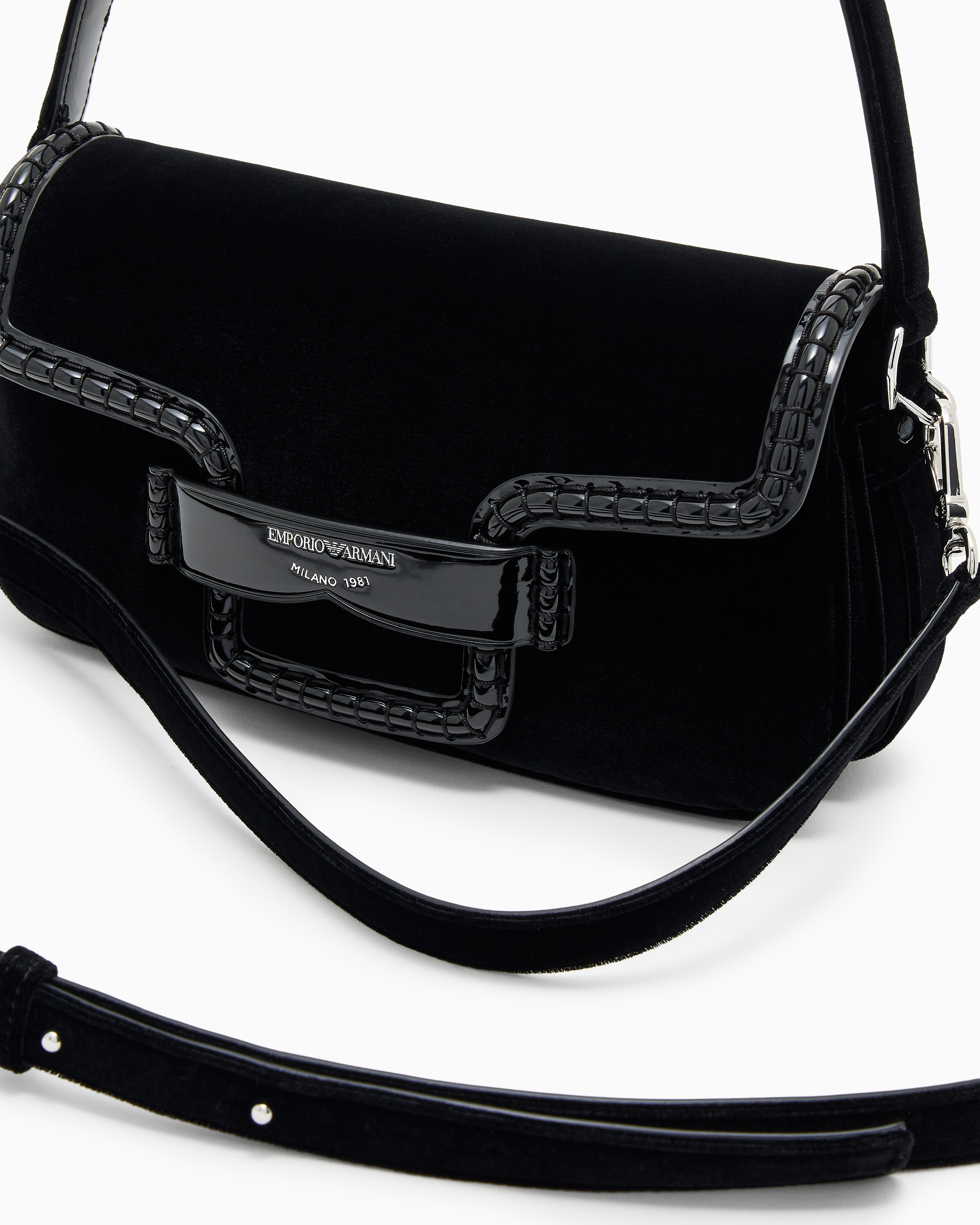Emporio Armani - Velvet shoulder bag with buckle, Woman, Black, Size: TU