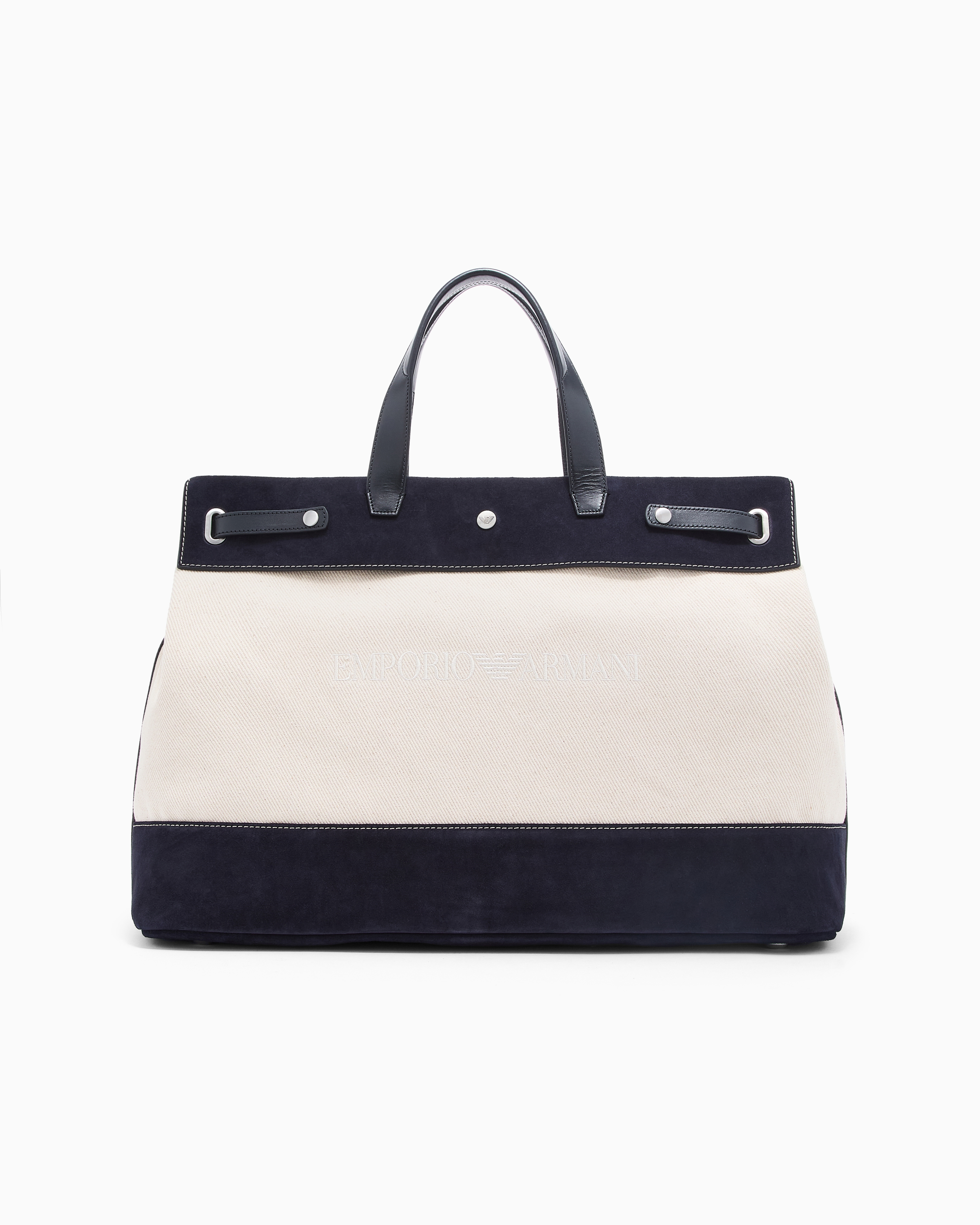 Emporio Armani Beige Canvas Shopper Bag With Leather Details