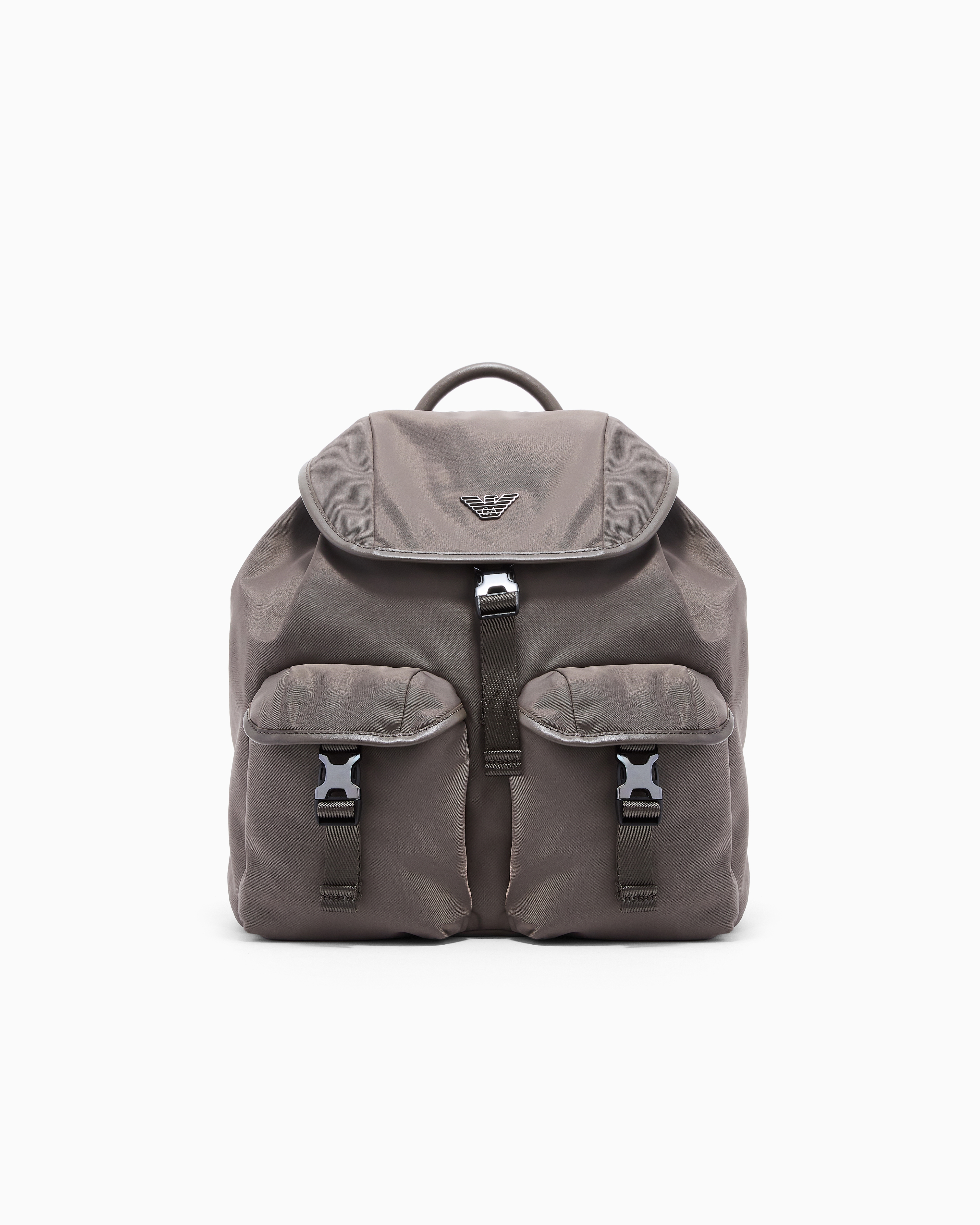 Emporio Armani Brown Multi-Pocket Backpack In Recycled Nylon