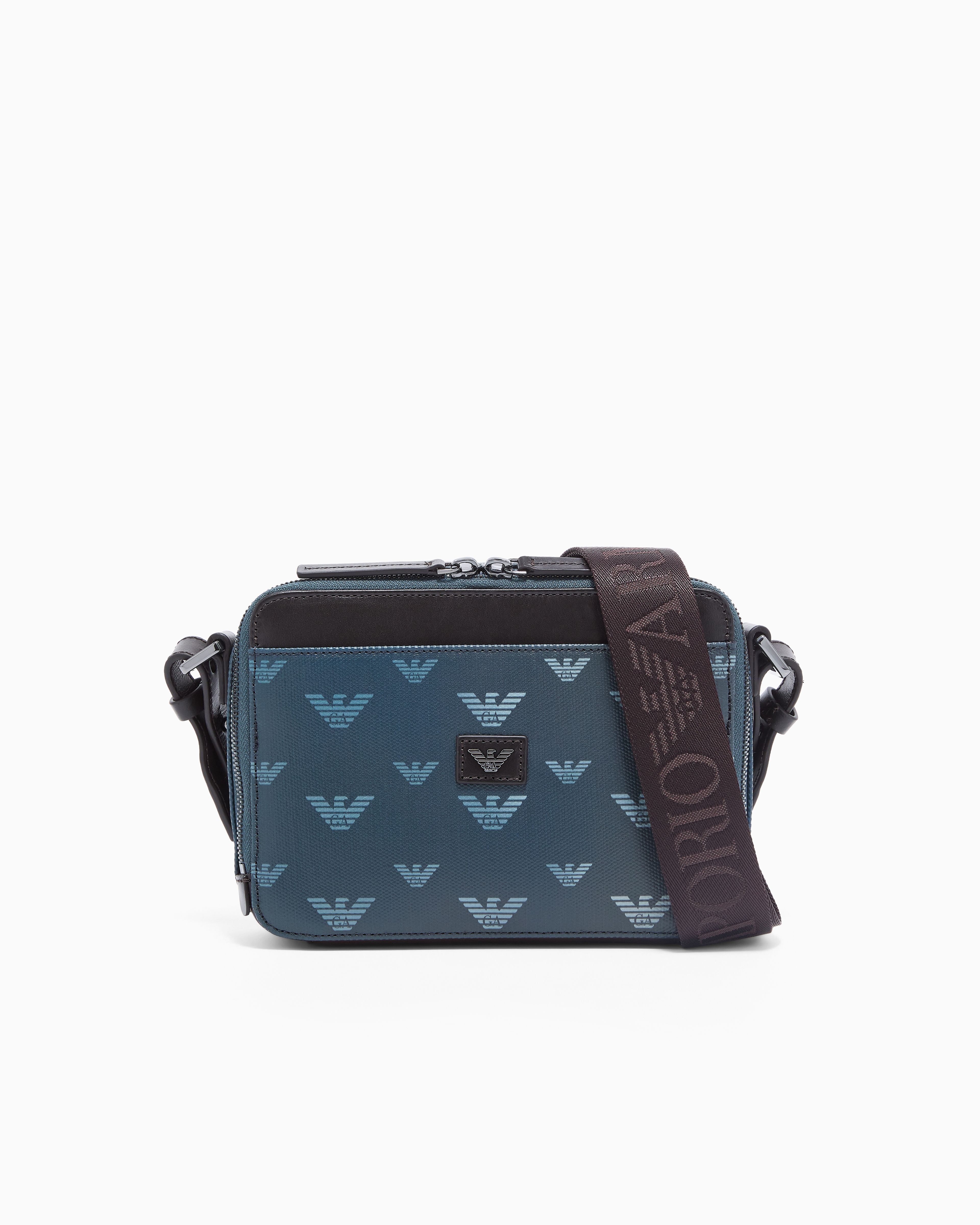 Emporio Armani Mini Bag In Canvas Spalmato Eagle All Over