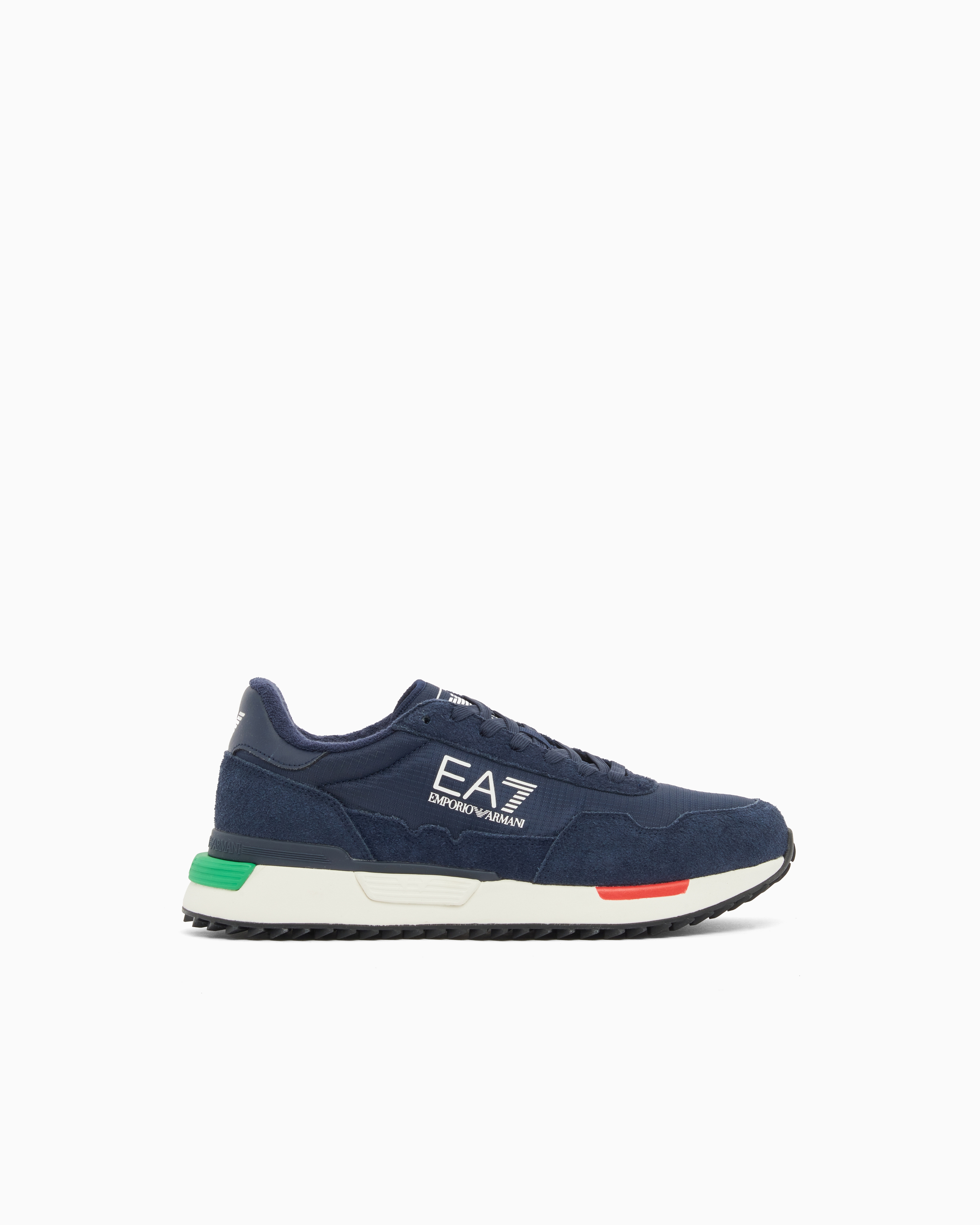 Ea7 Unisex Blue Fabric Sneaker With Suede Inserts Vintage Running