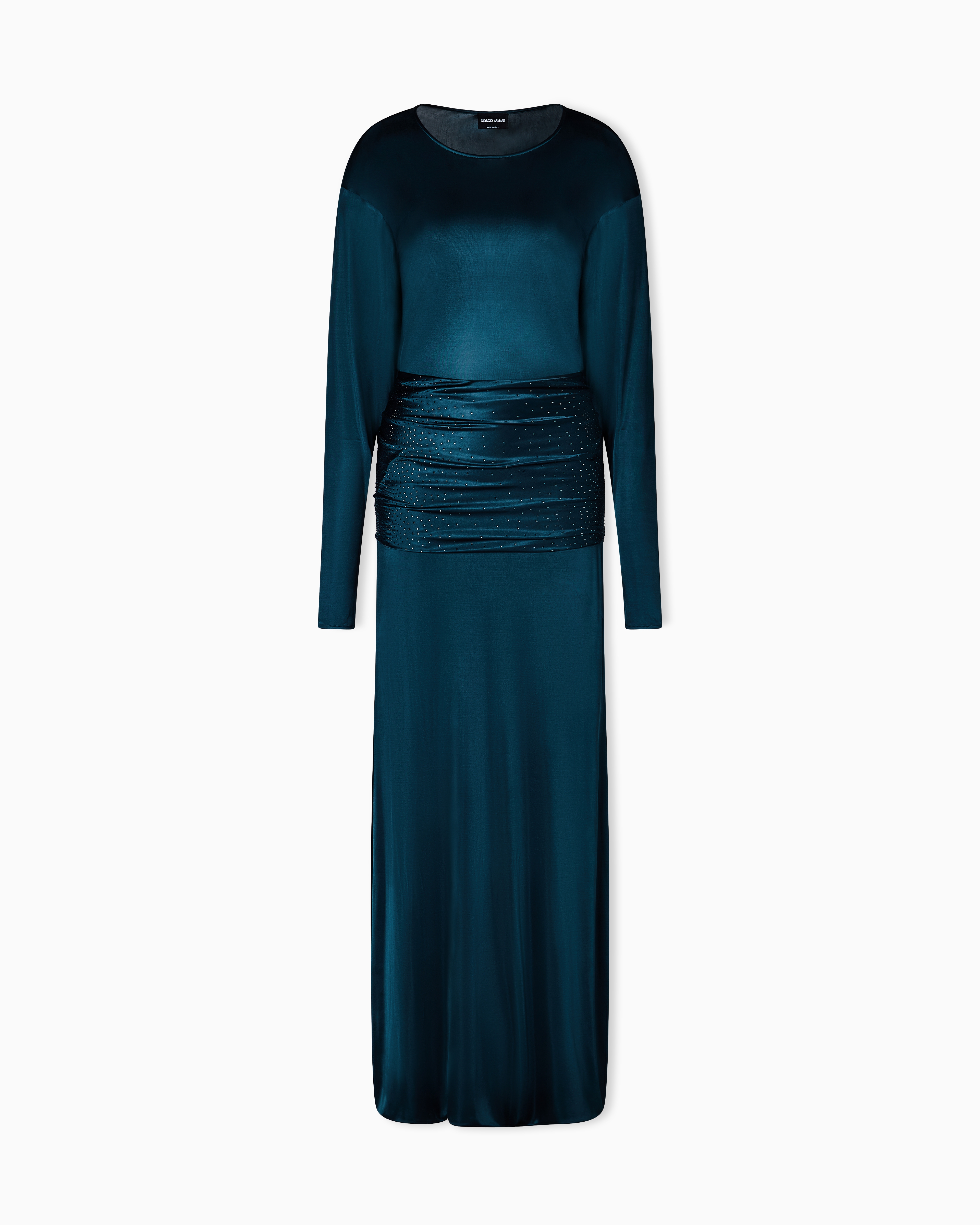 Giorgio Armani Green Long Dress In Viscose Jersey With Rhinestones