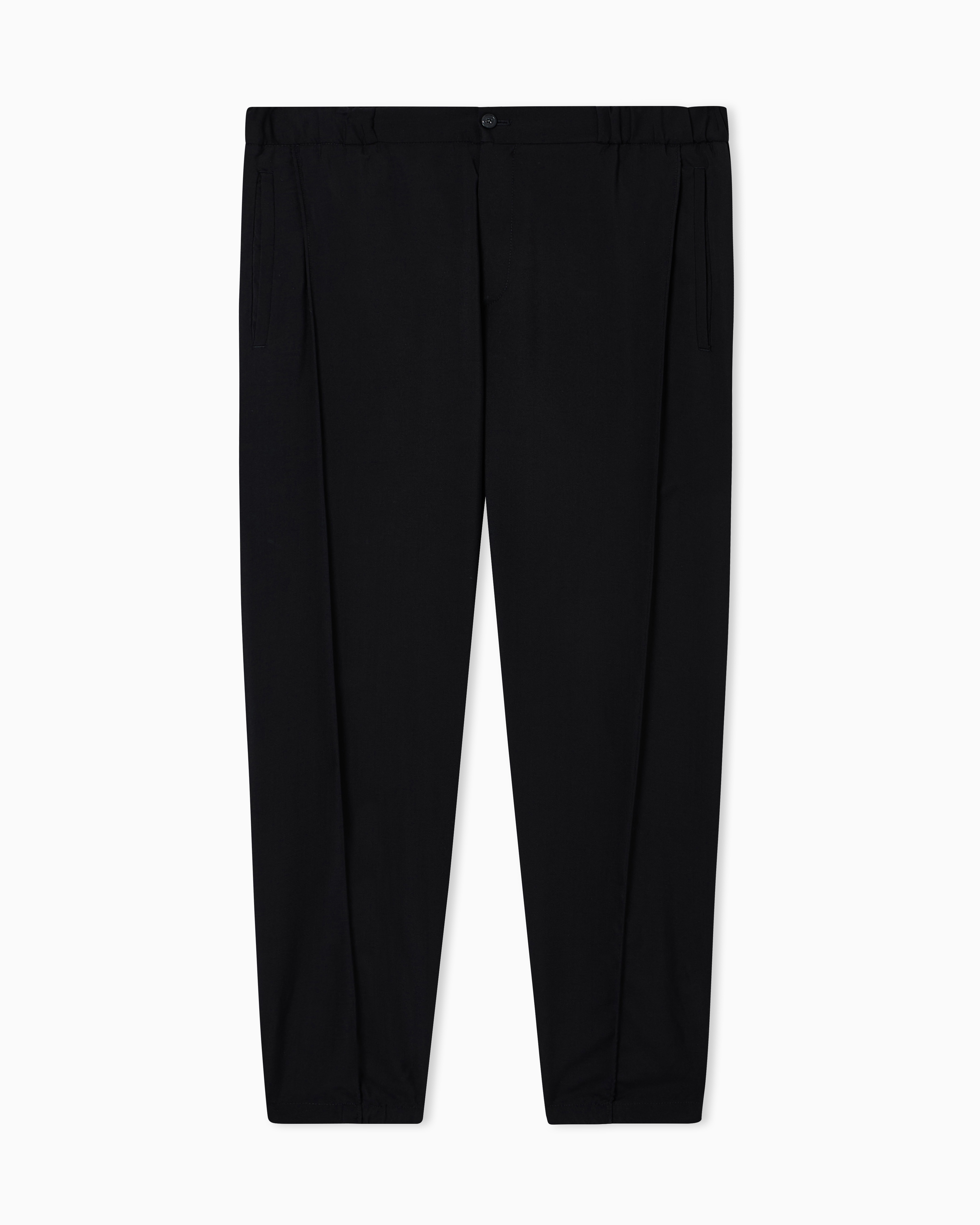 Emporio Armani Men's Black Natural Stretch Canvas Trousers With Elasticated Cuffs