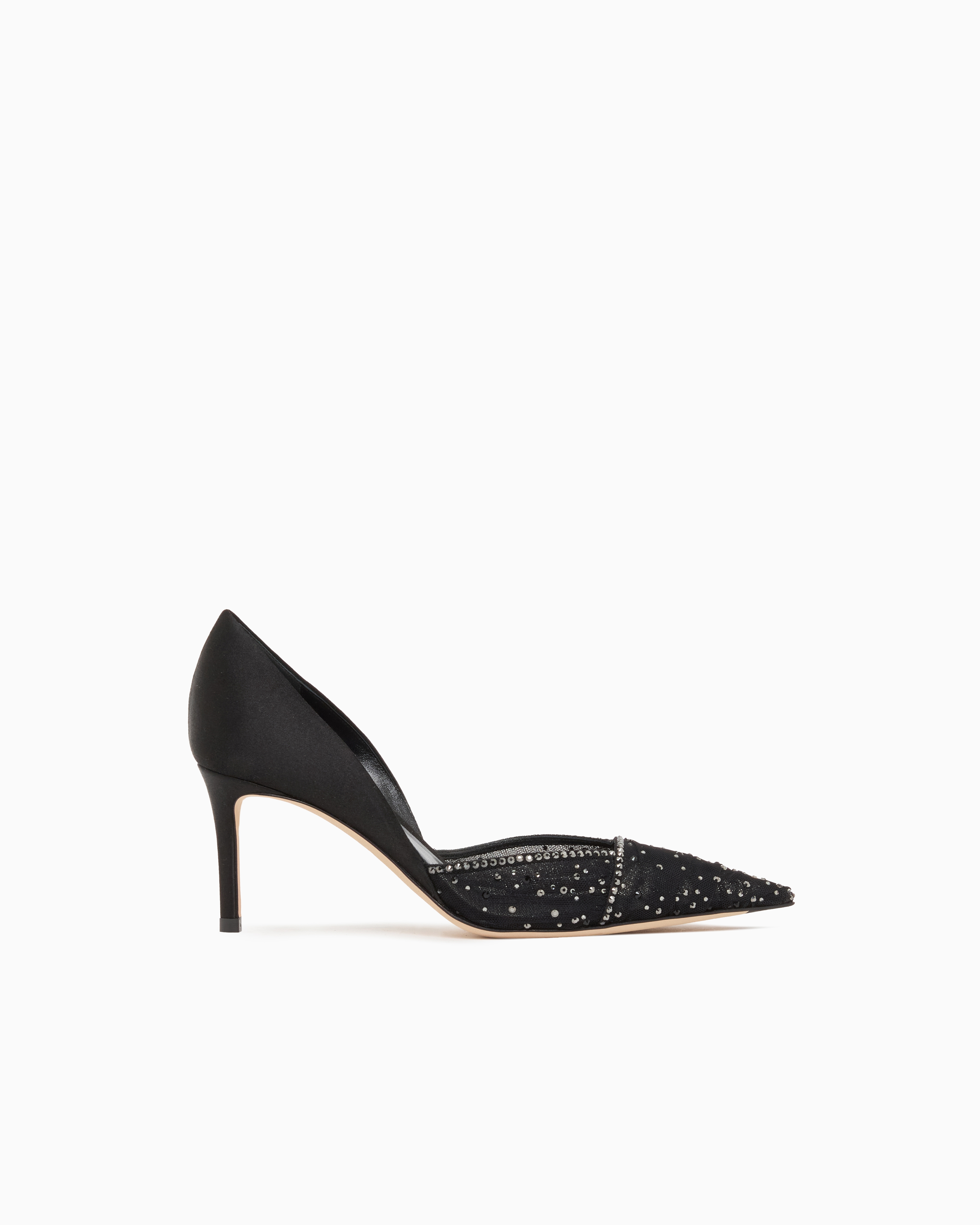 Giorgio Armani Black Tulle, Satin And Rhinestone Court Shoes