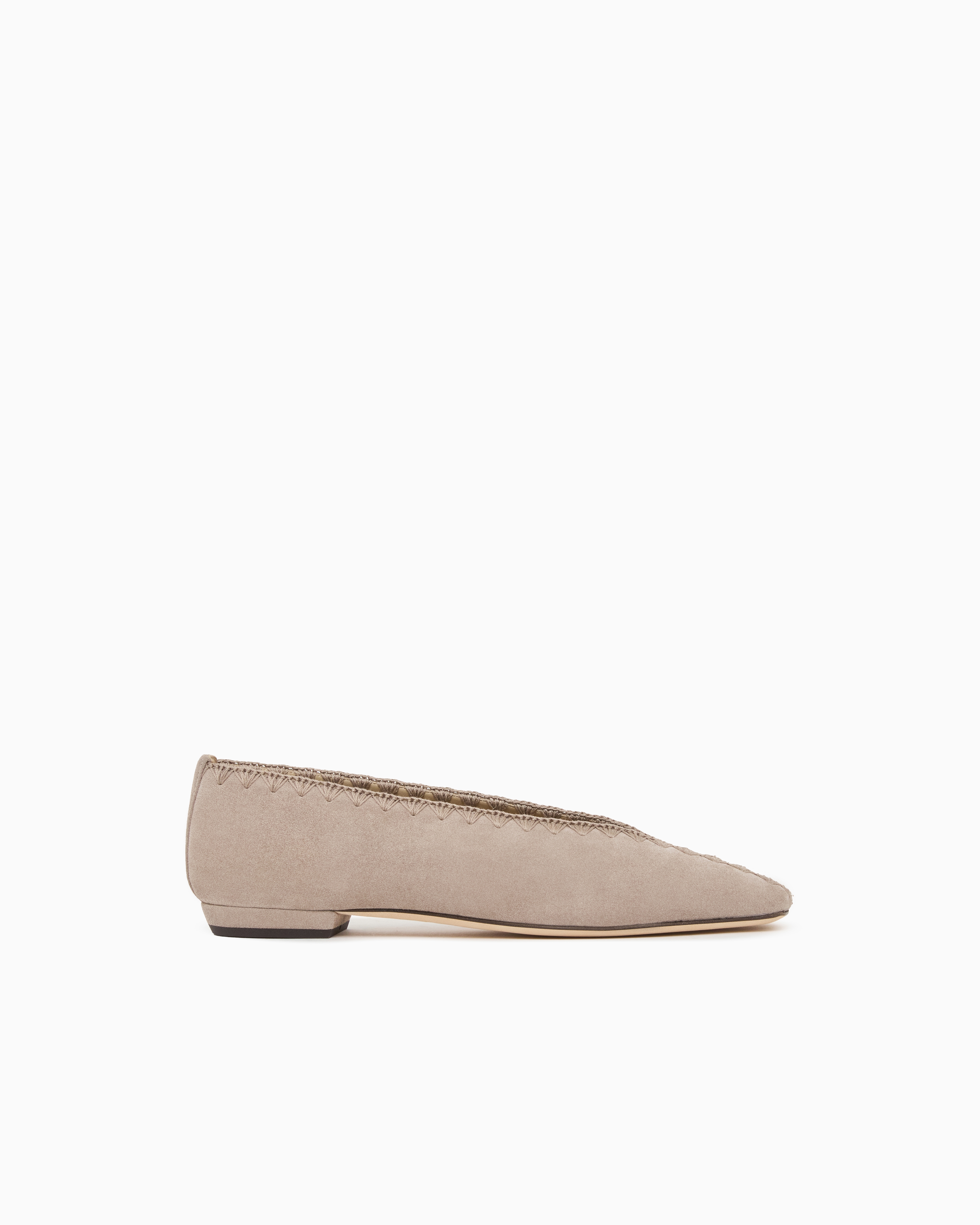 Giorgio Armani Beige Suede Ballerinas With Embroidery