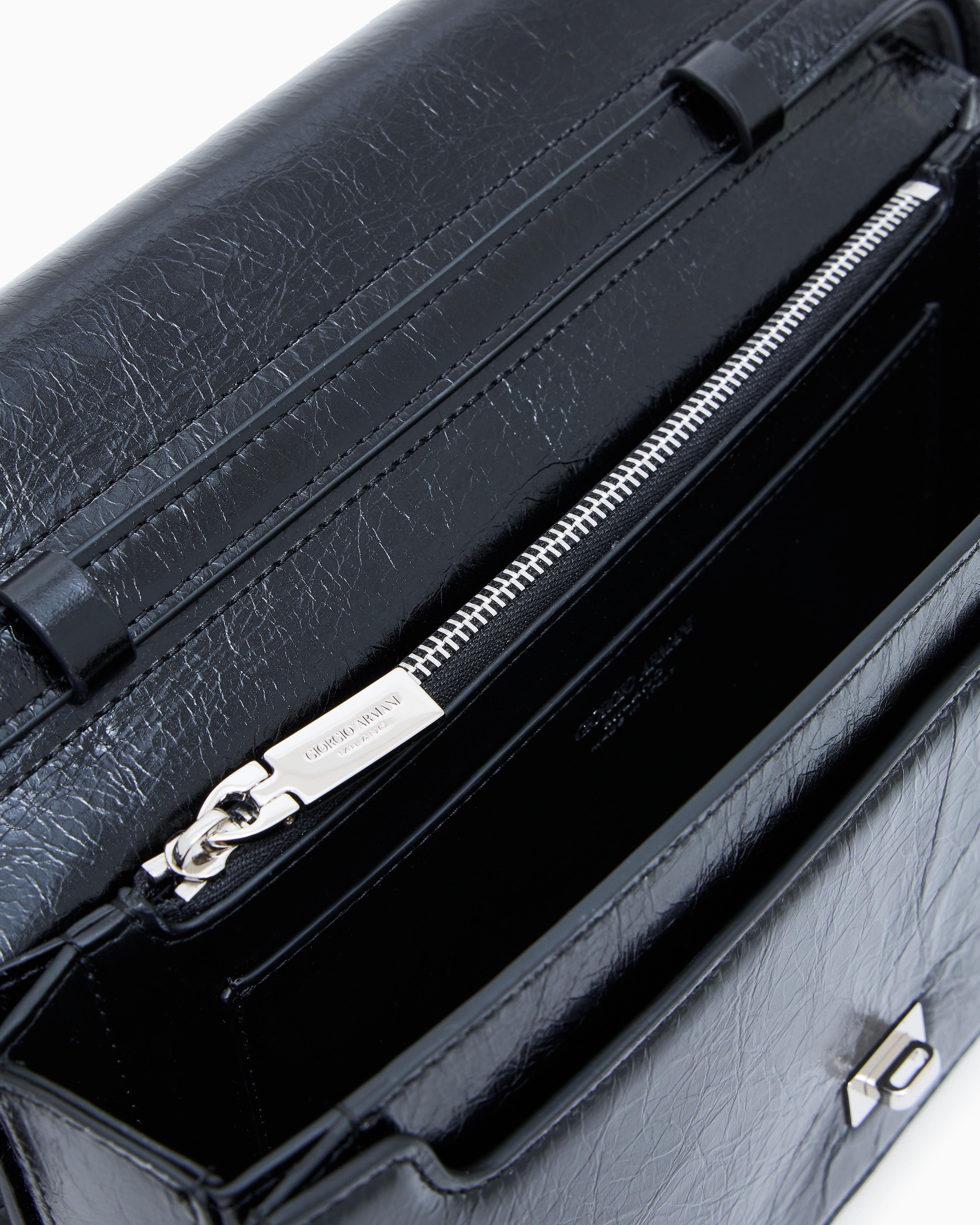 Giorgio Armani Patent Leather Clutch Bag With Shoulder Strap In Black