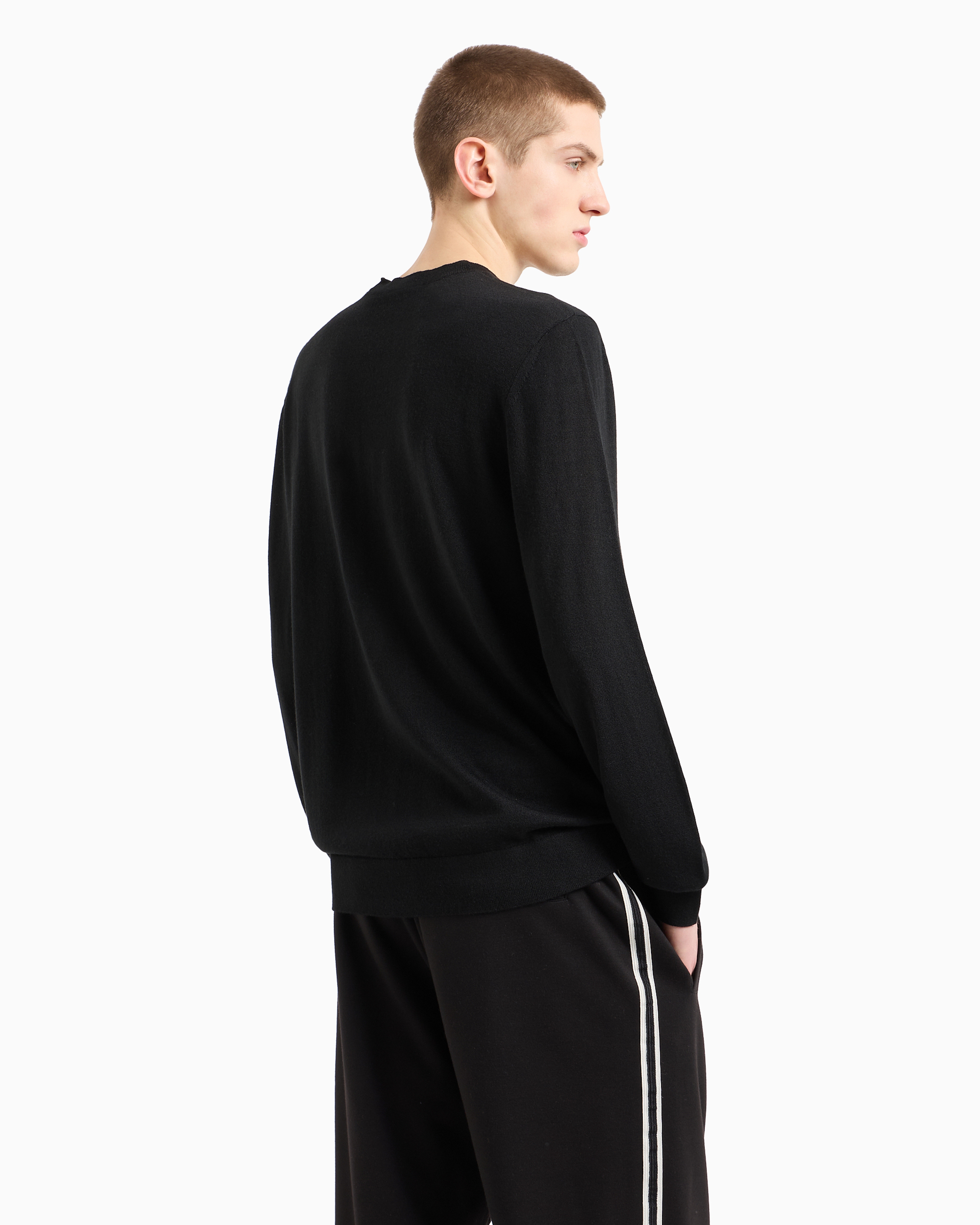 Wool blend crew neck sweater with chest logo | Armani Exchange Wool blend crew neck sweater with chest logo | Armani Exchange