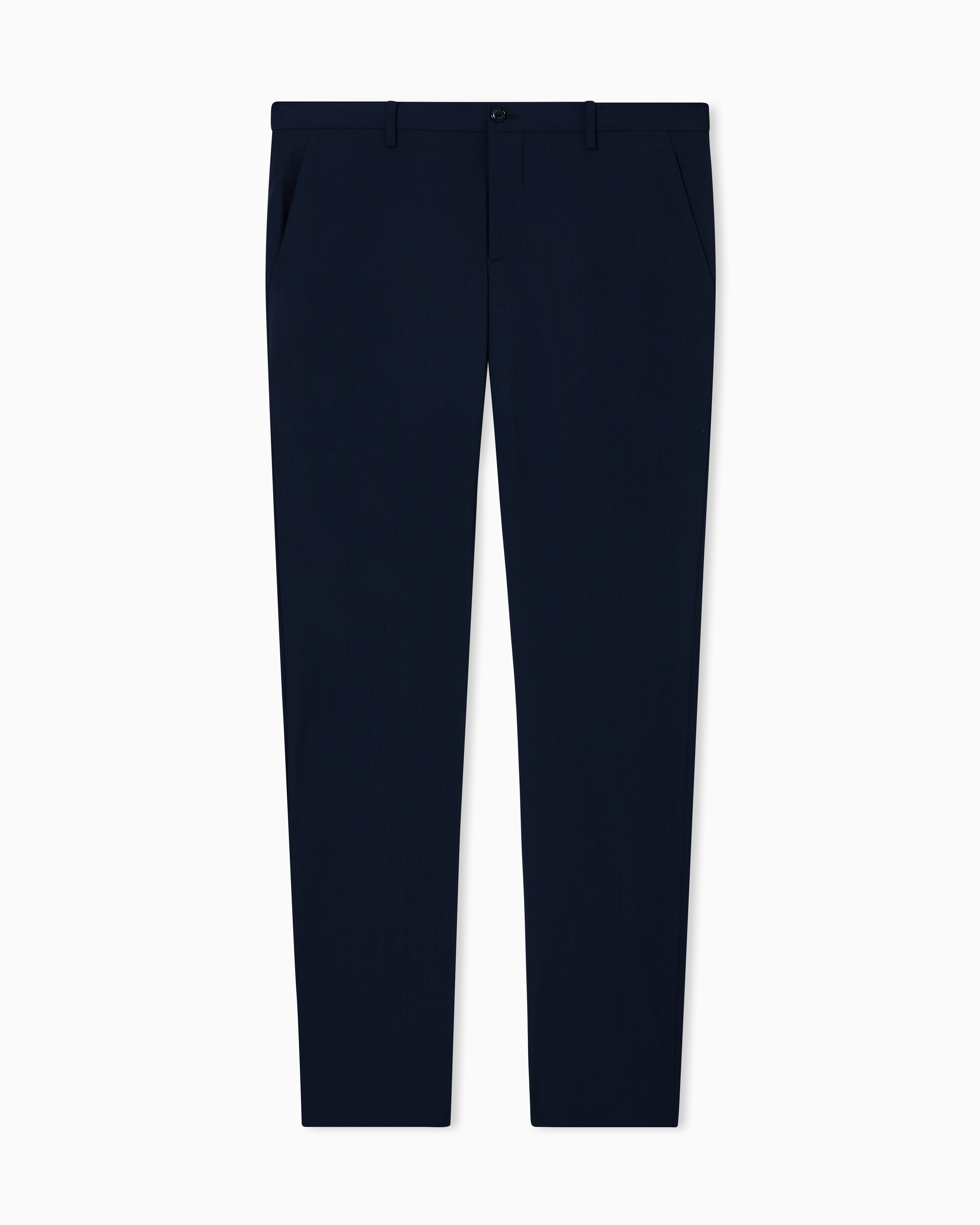 Giorgio Armani Navy Blue Straight Leg Trousers In Virgin Wool