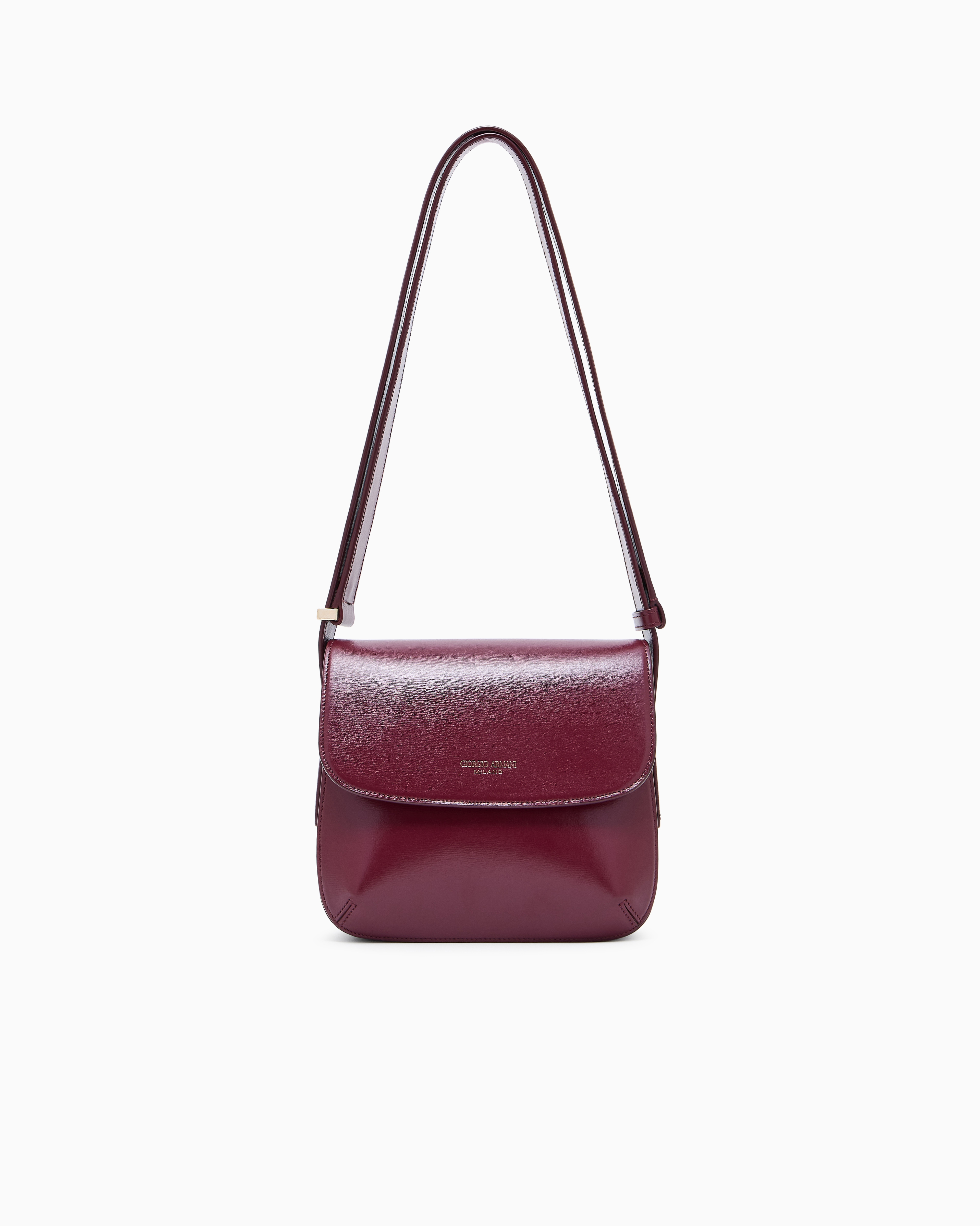 Giorgio Armani Burgundy Leather Bag In Palmellato With Crossbody Strap