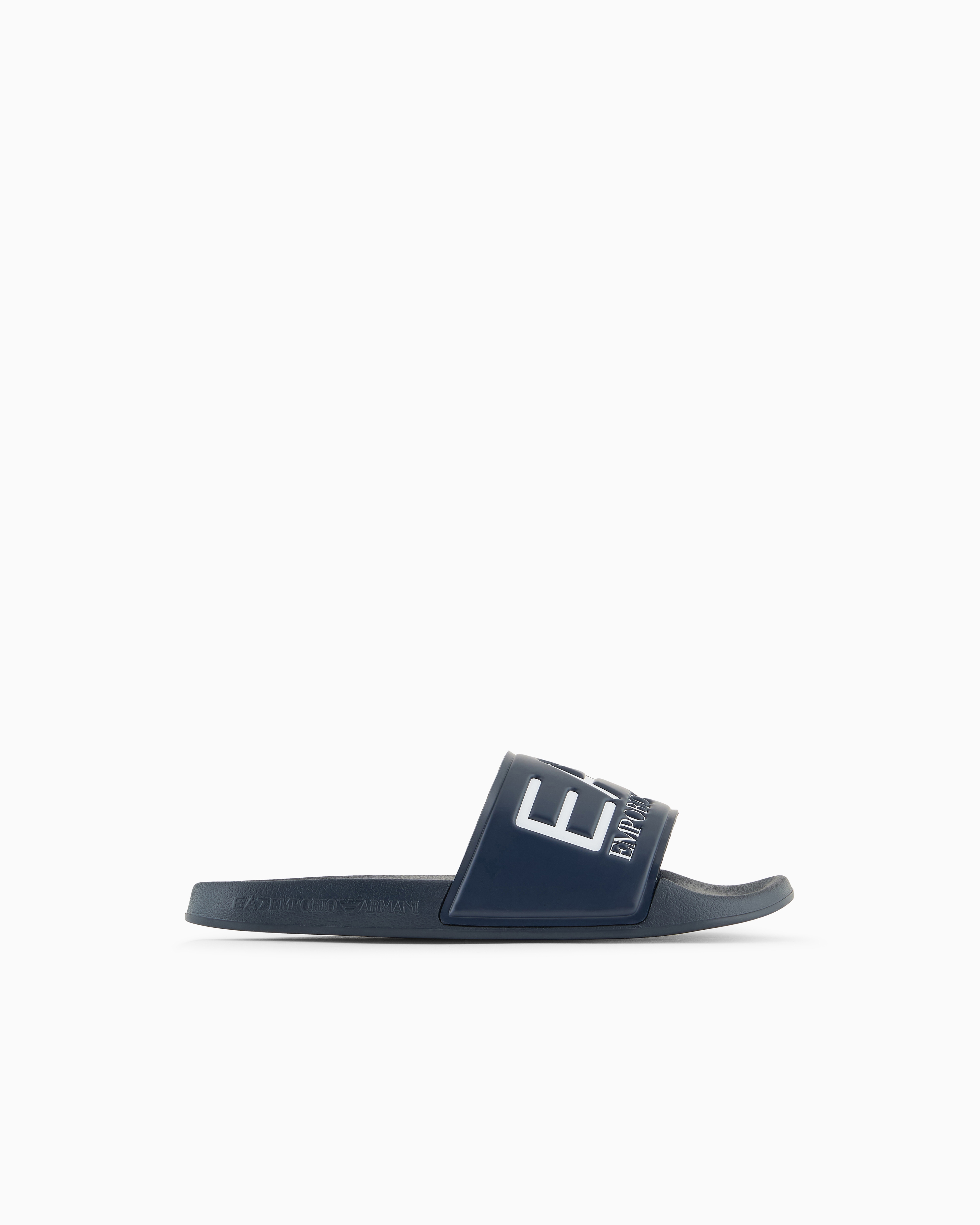 Ea7 Unisex Blue Logo Slides With A Wide Band And Anti-Slip Rubber Soles