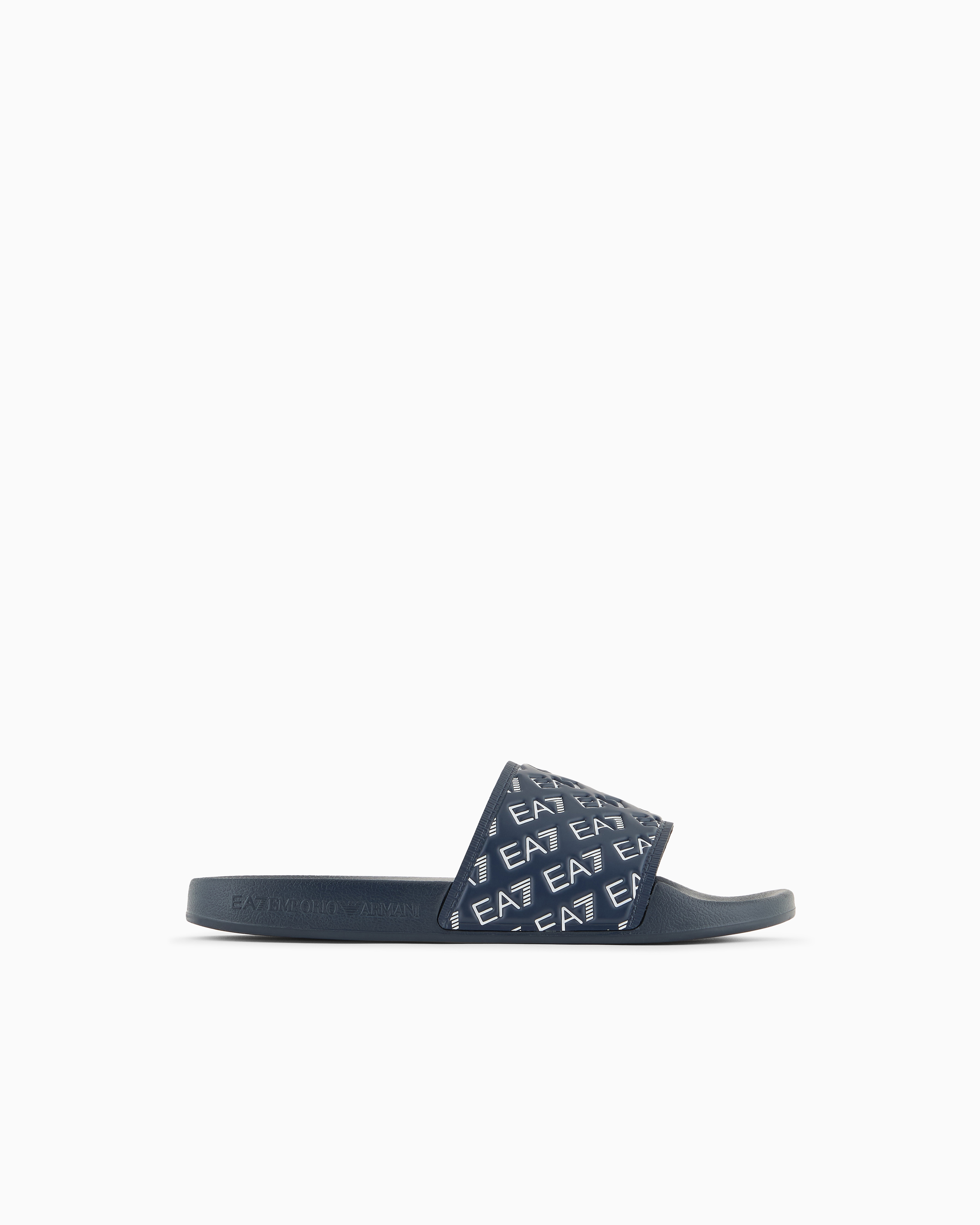 Ea7 Unisex Blue Slides With All-Over Logo