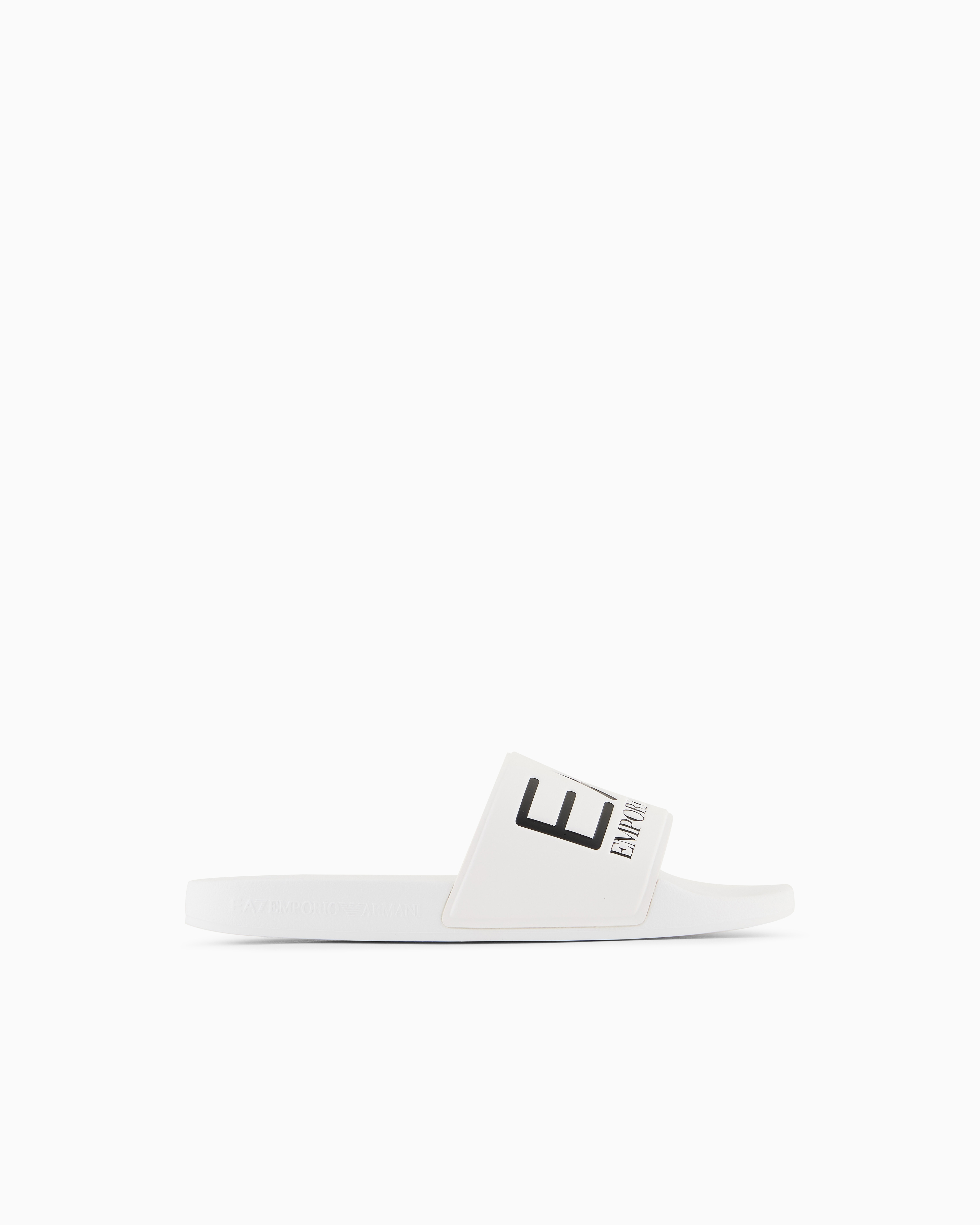 Ea7 Unisex White Slides With Oversized Logo