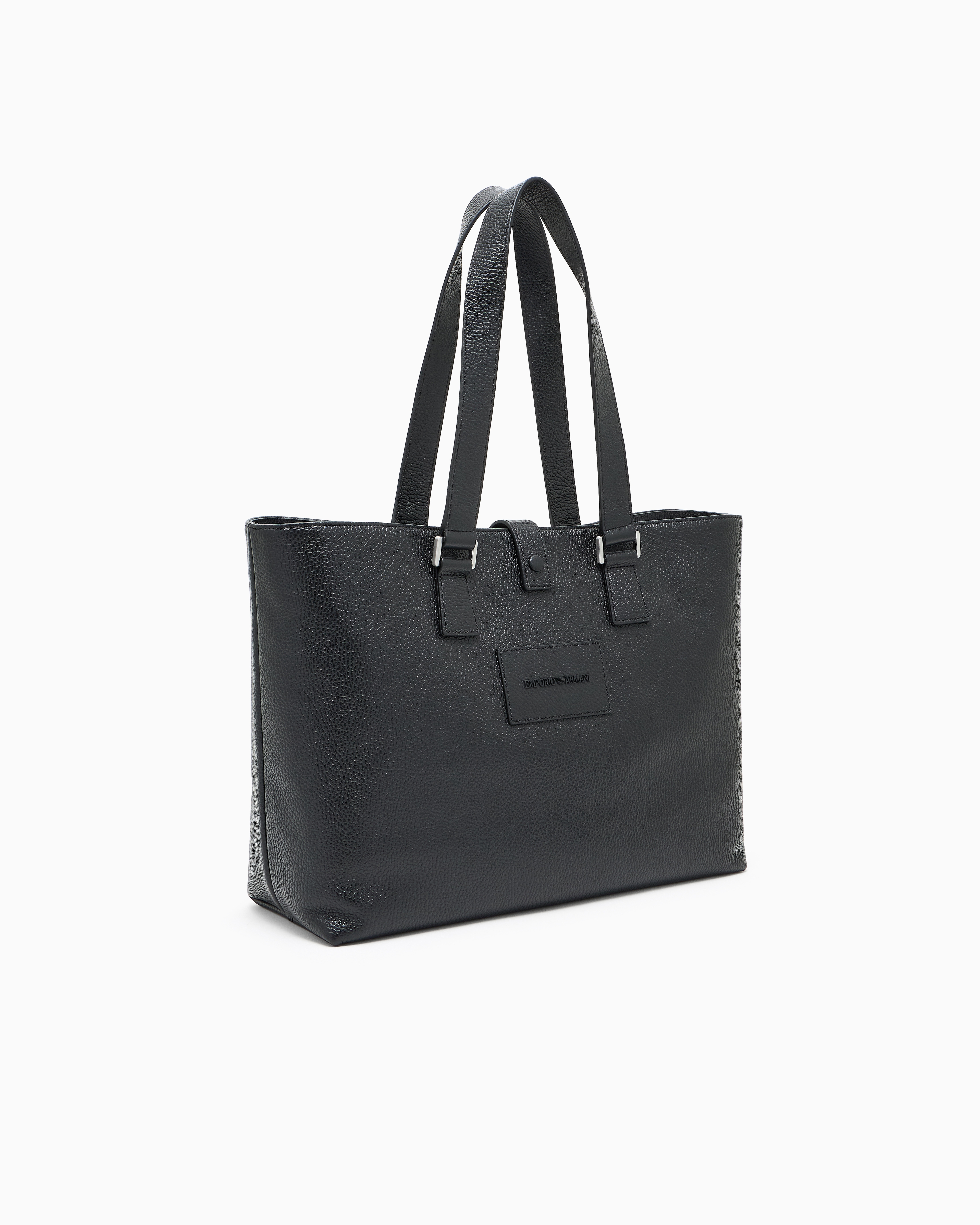 Emporio Armani - Tumbled leather shopper bag, Man, Black, Size: TU
