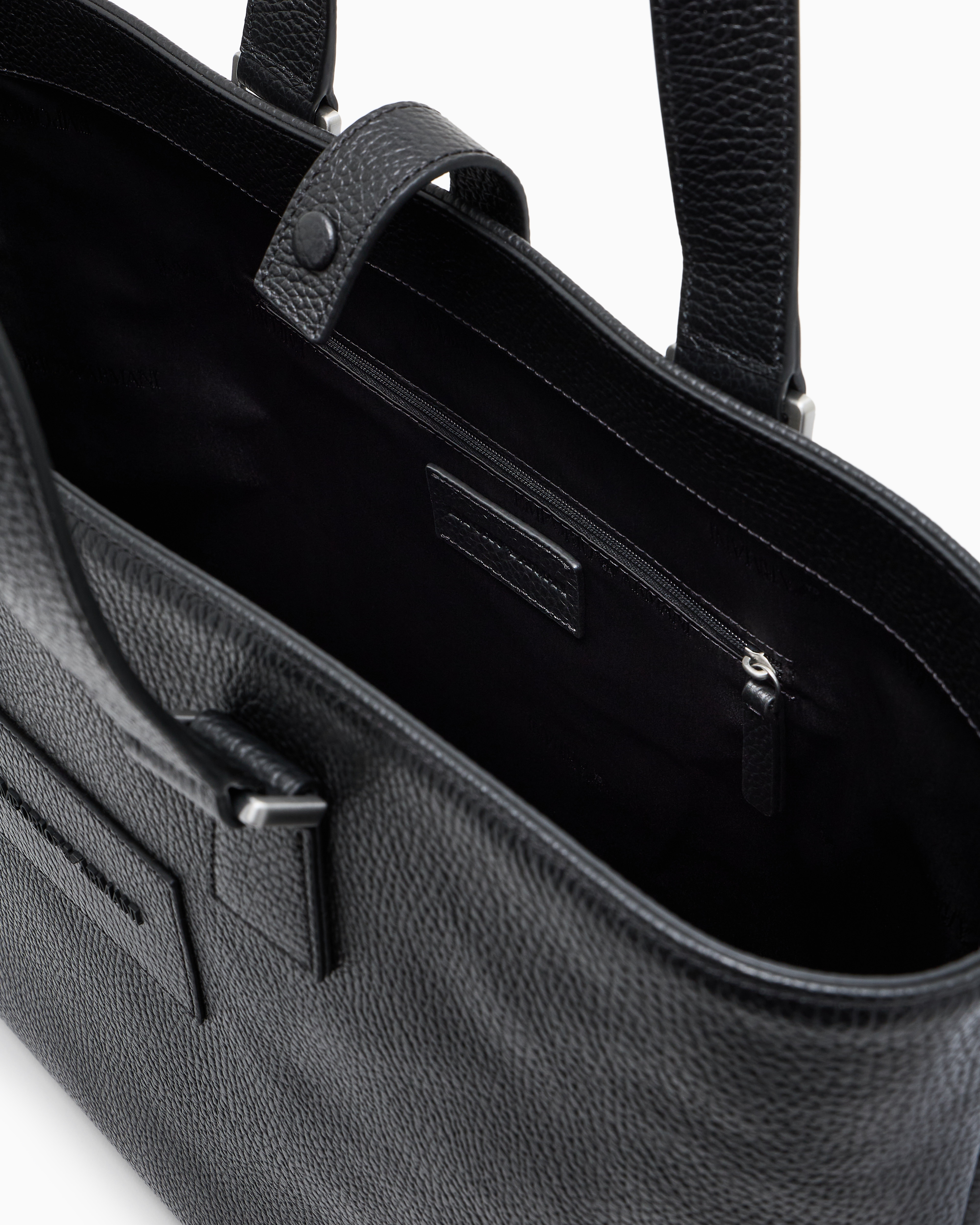 Emporio Armani - Tumbled leather shopper bag, Man, Black, Size: TU
