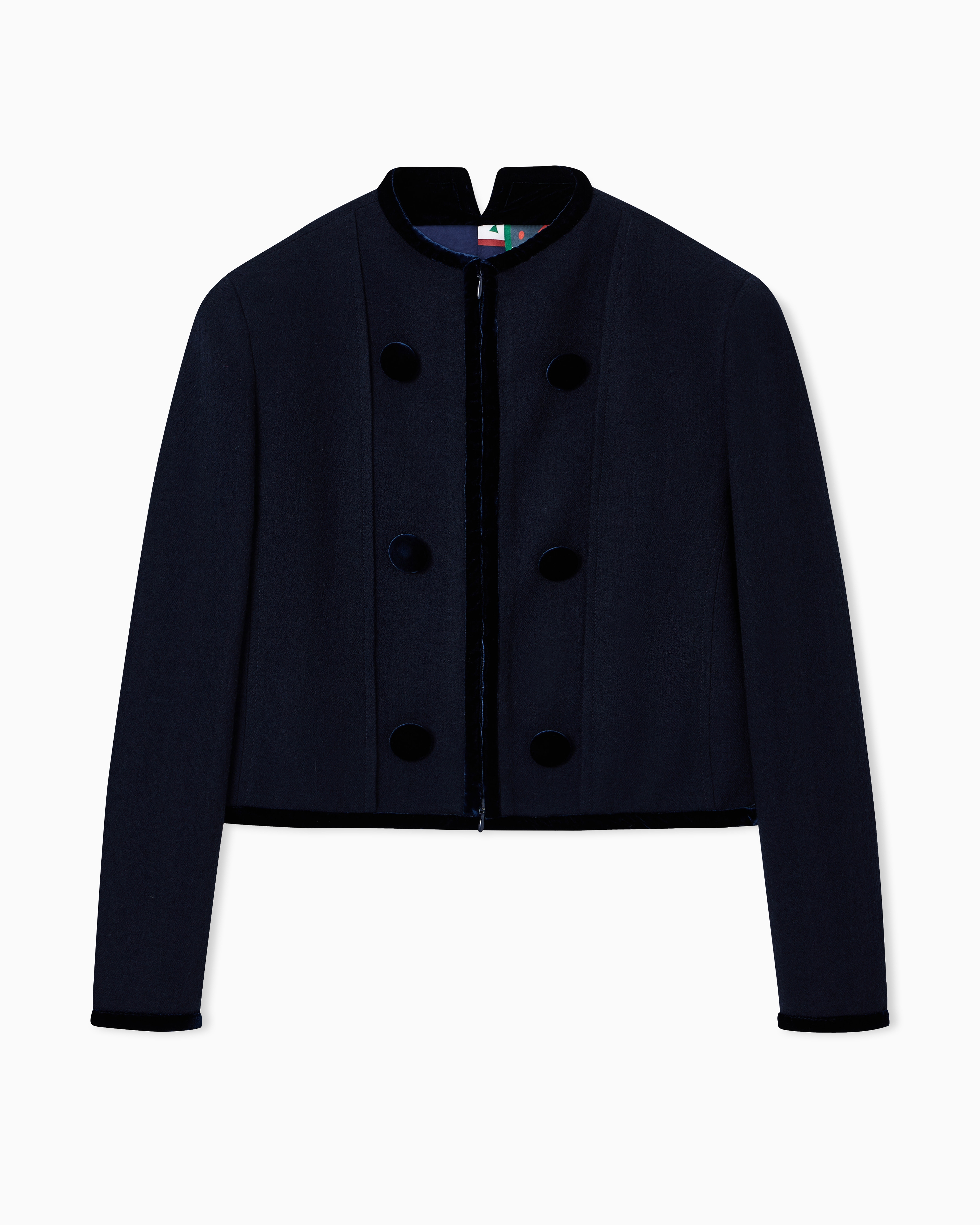 Emporio Armani - Washed wool jacket with velvet trim, Woman, Navy Blue, Size: