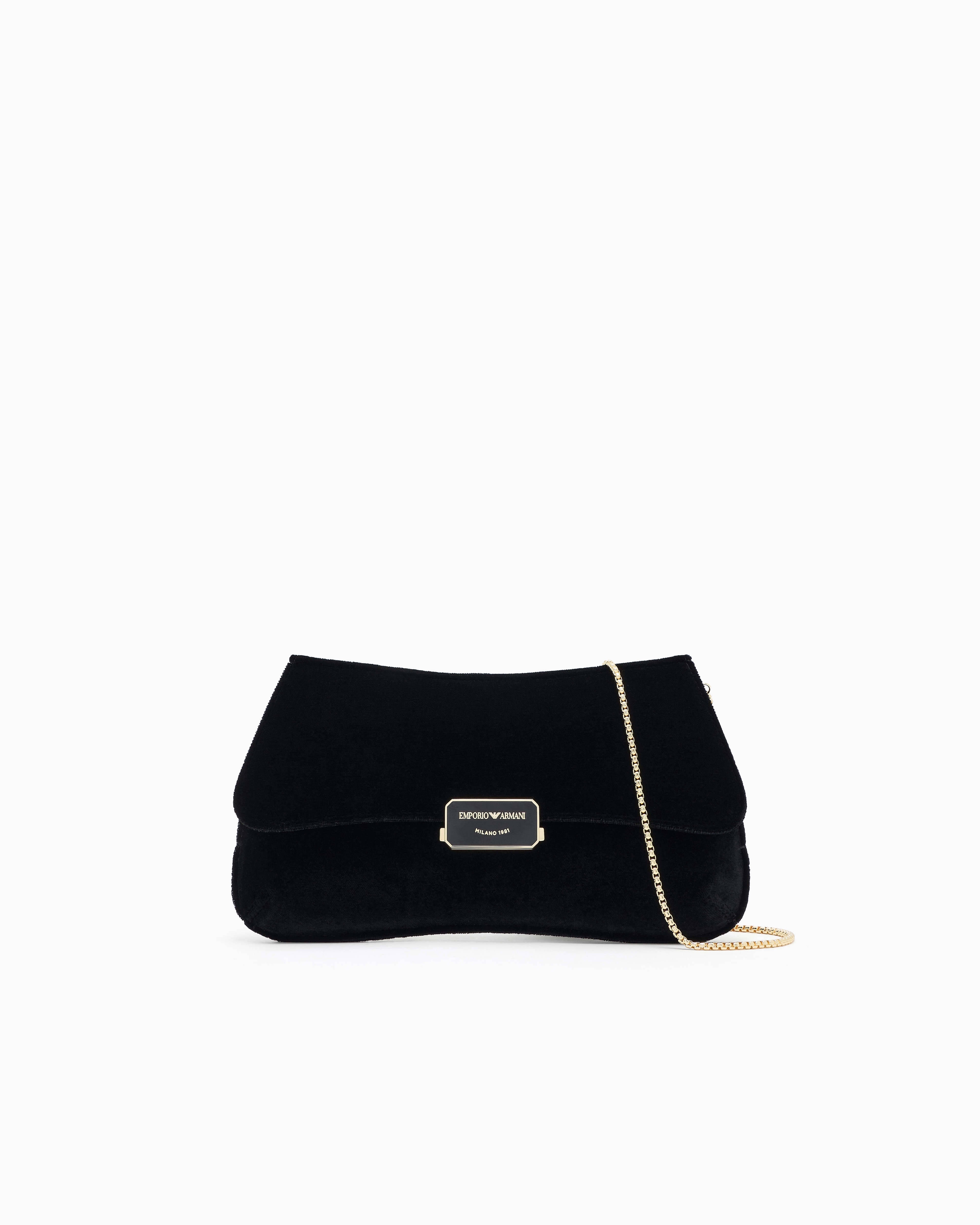 Emporio Armani - Smooth velvet clutch bag with chain strap, Woman, Black, Size: TU