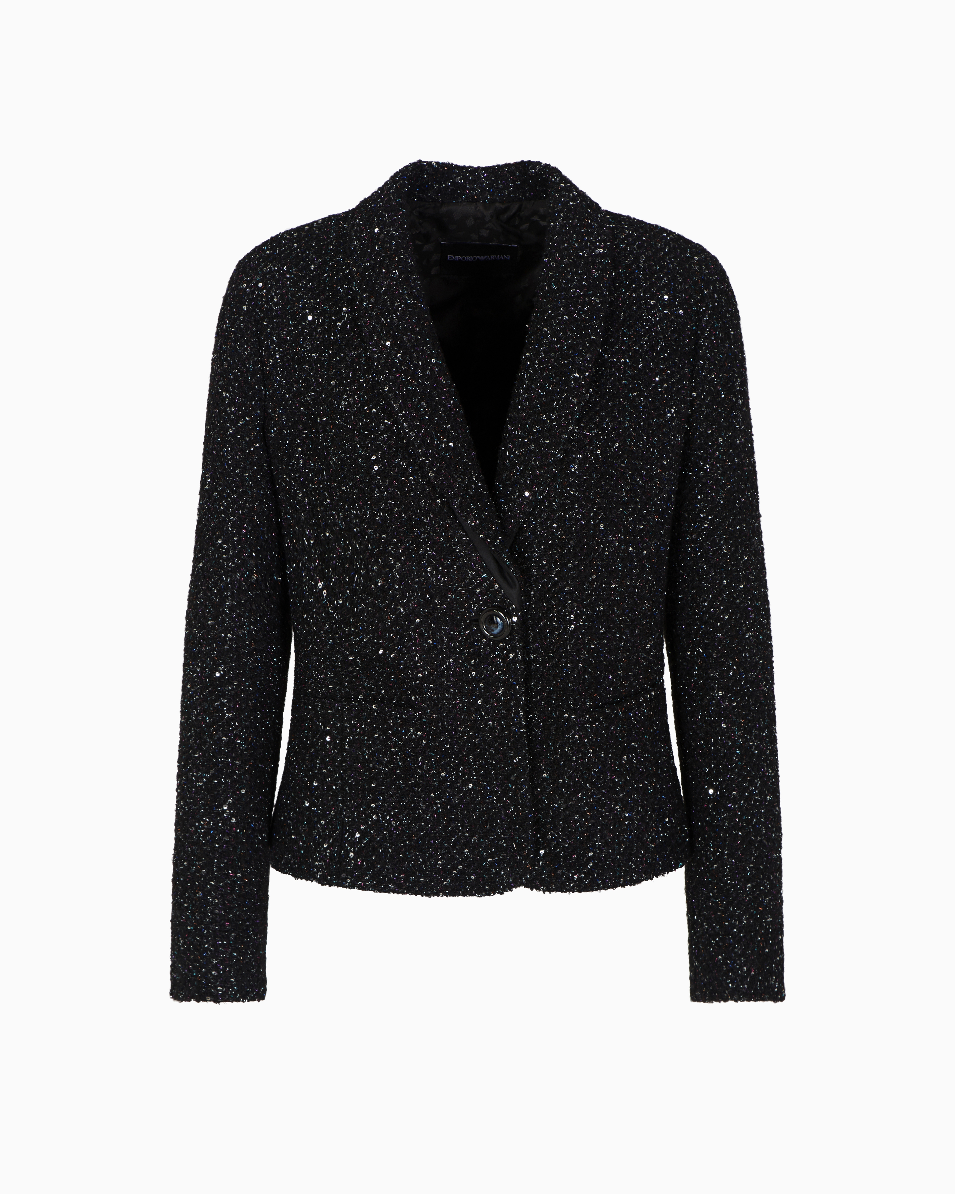 Emporio Armani - Single-breasted jacket lurex bouclé fabric with sequins, Woman, Black, Size: