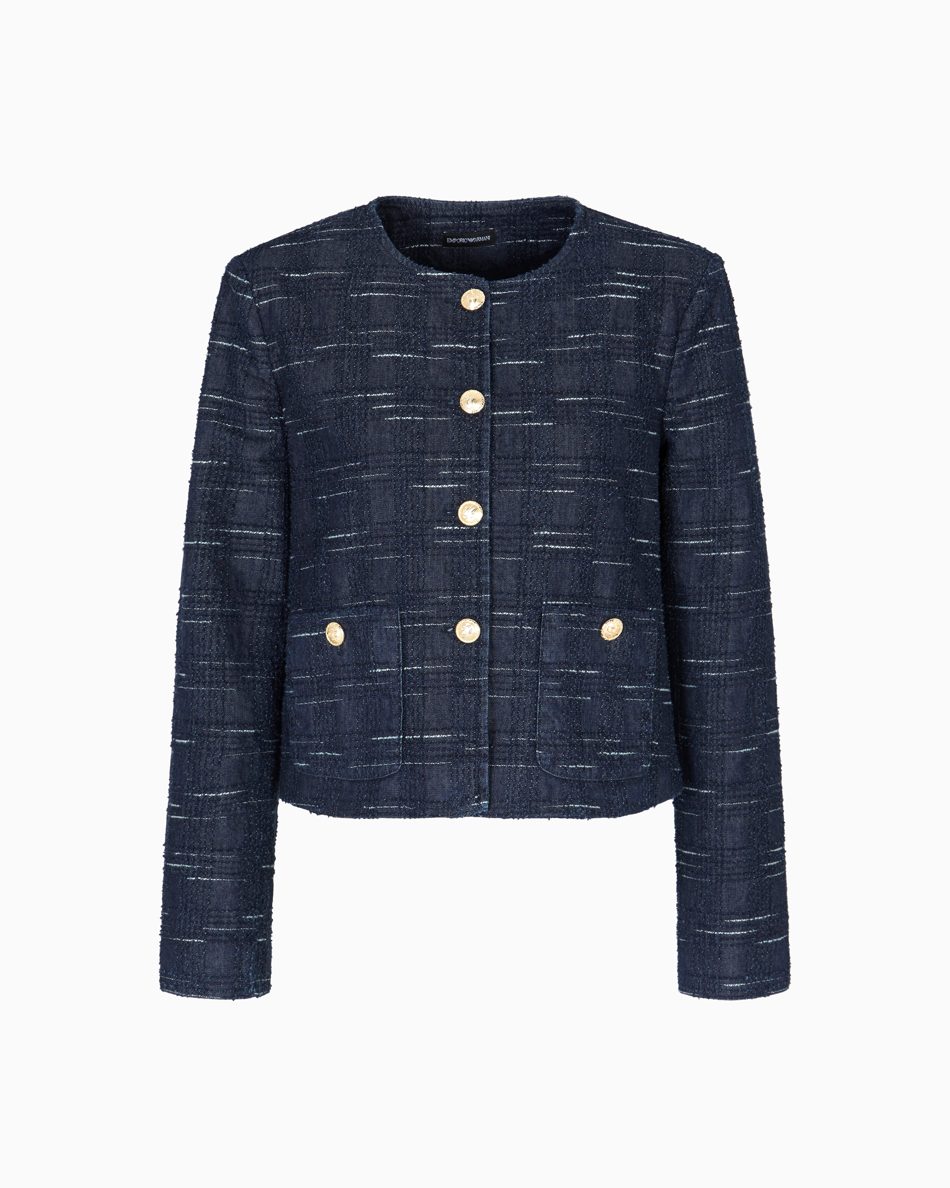 Emporio Armani - Check motif jacquard denim jacket, Woman, Blue, Size:
