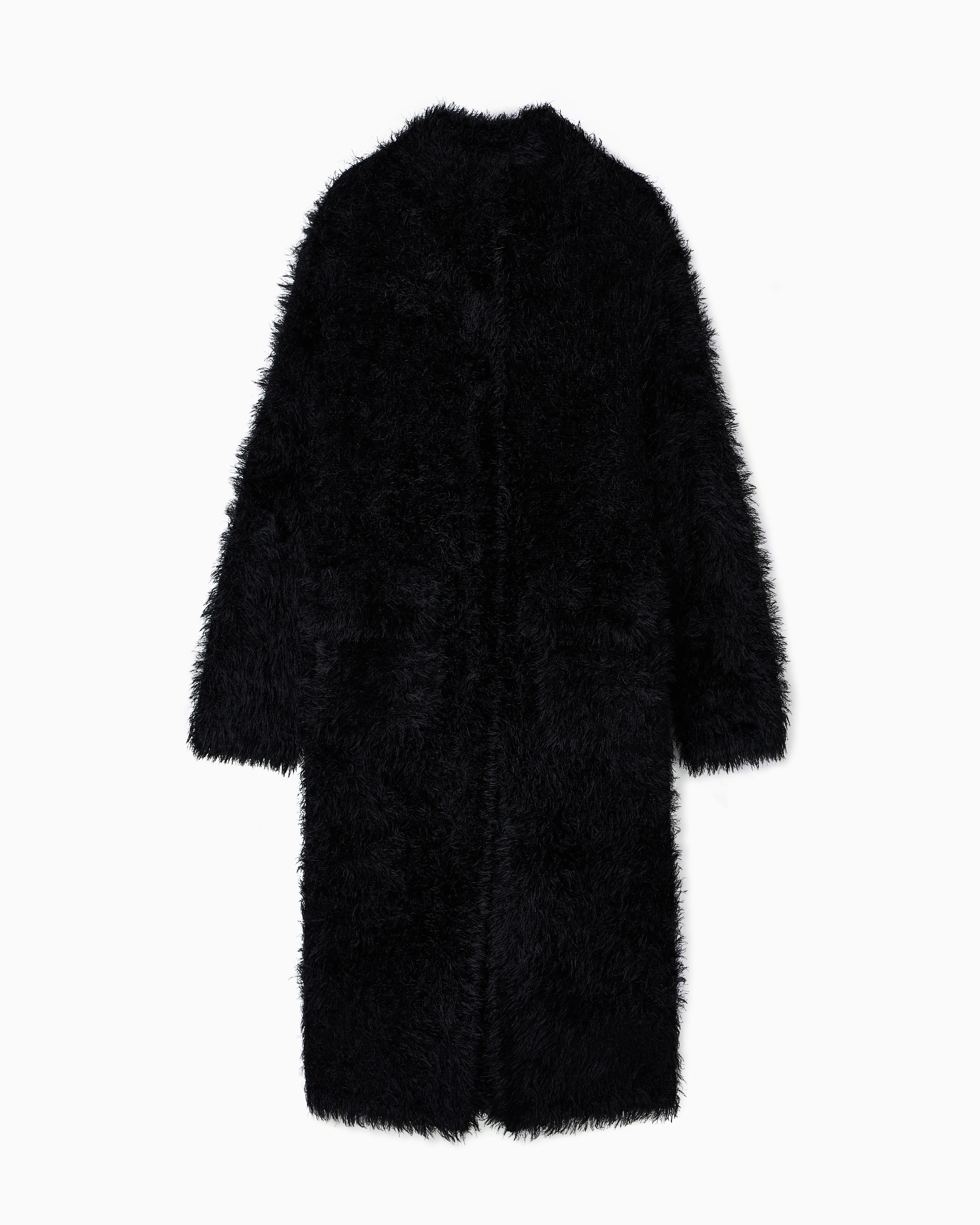 Emporio Armani - Fur-effect knit oversized coat, Woman, Black, Size: