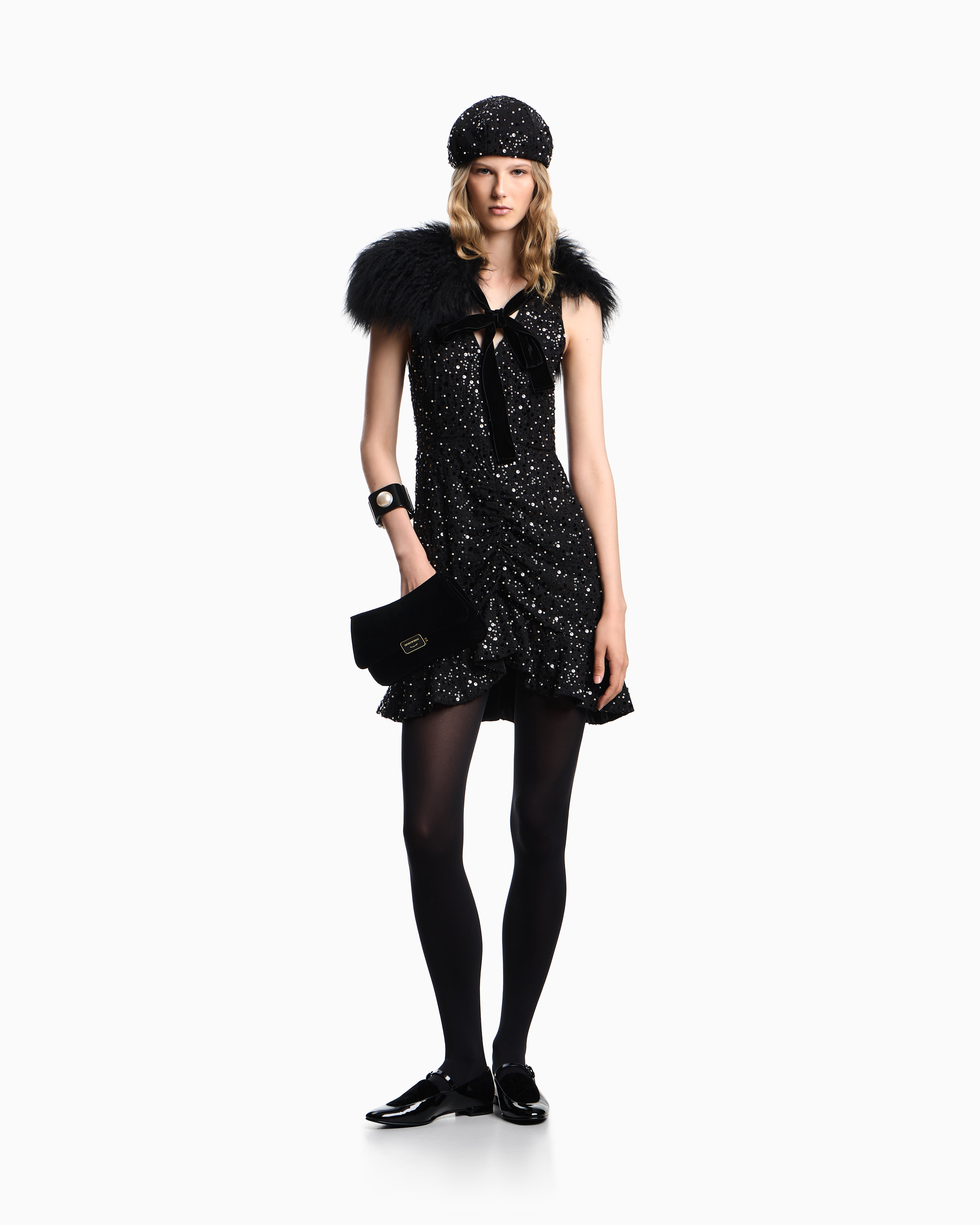 Emporio Armani Georgette Dress With All-over Beads And Sequins In Black