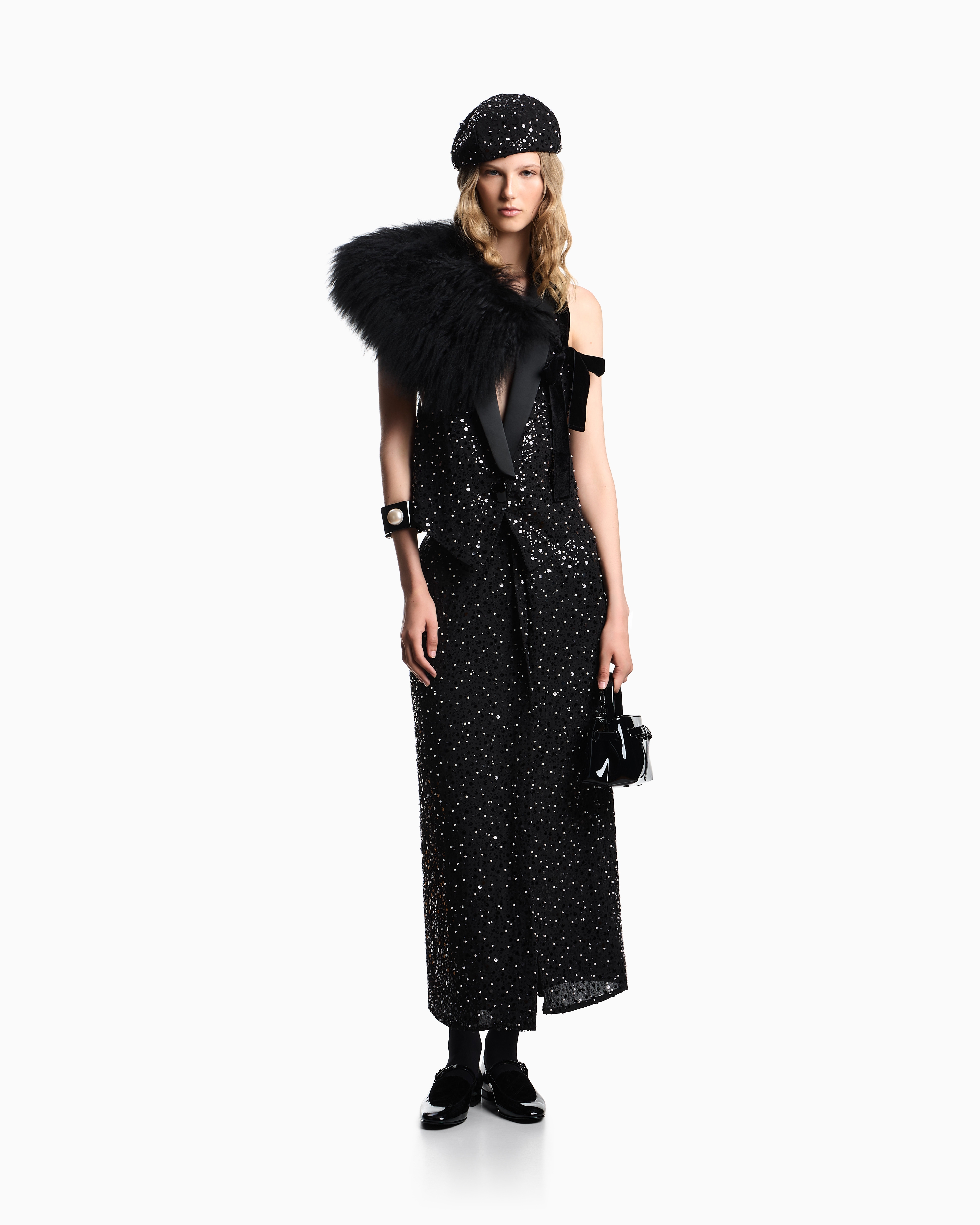 Georgette skirt with all-over beads and sequins | Emporio Armani