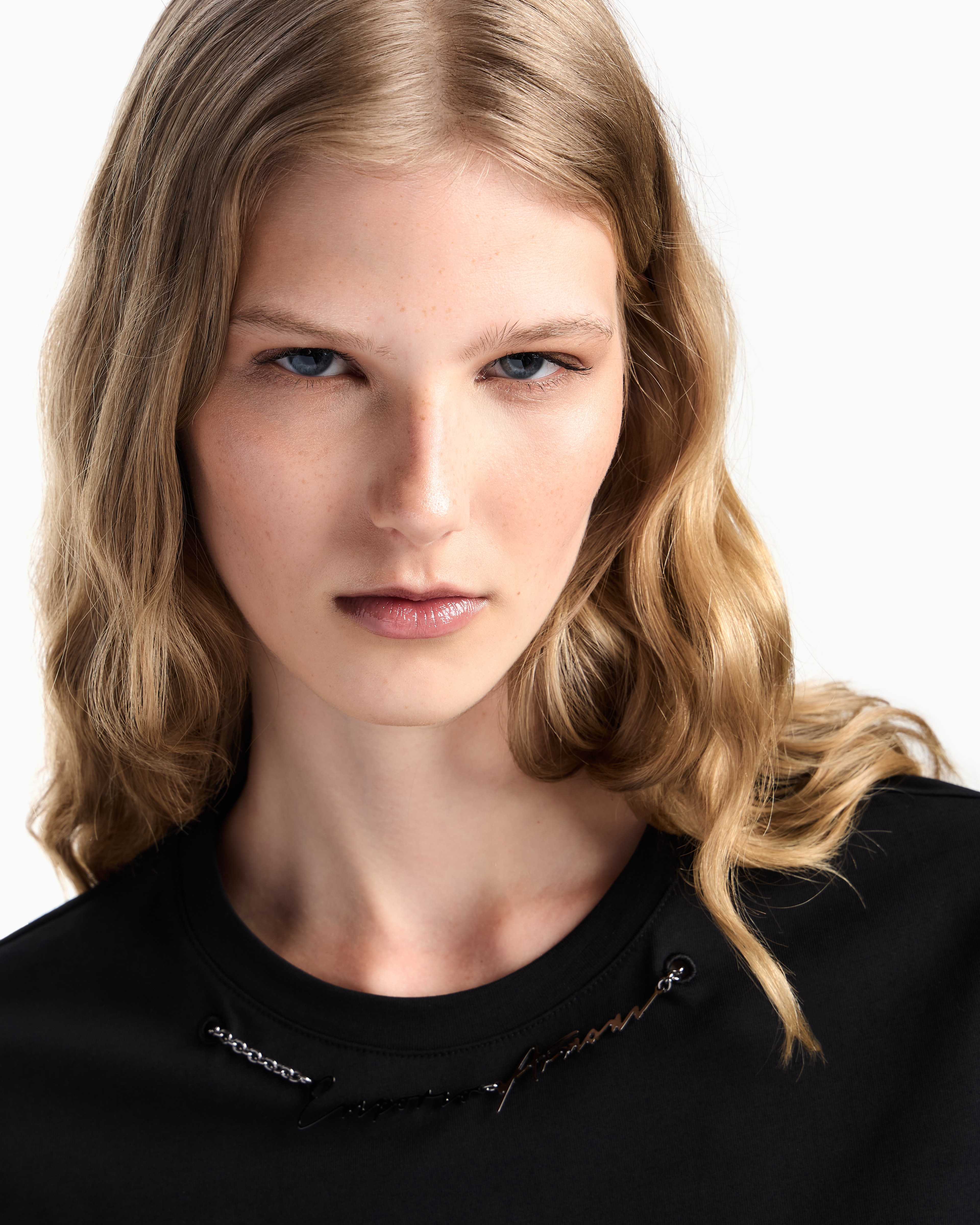 Emporio Armani - Lightweight jersey T-shirt with jewel logo detail, Woman, Black, Size: