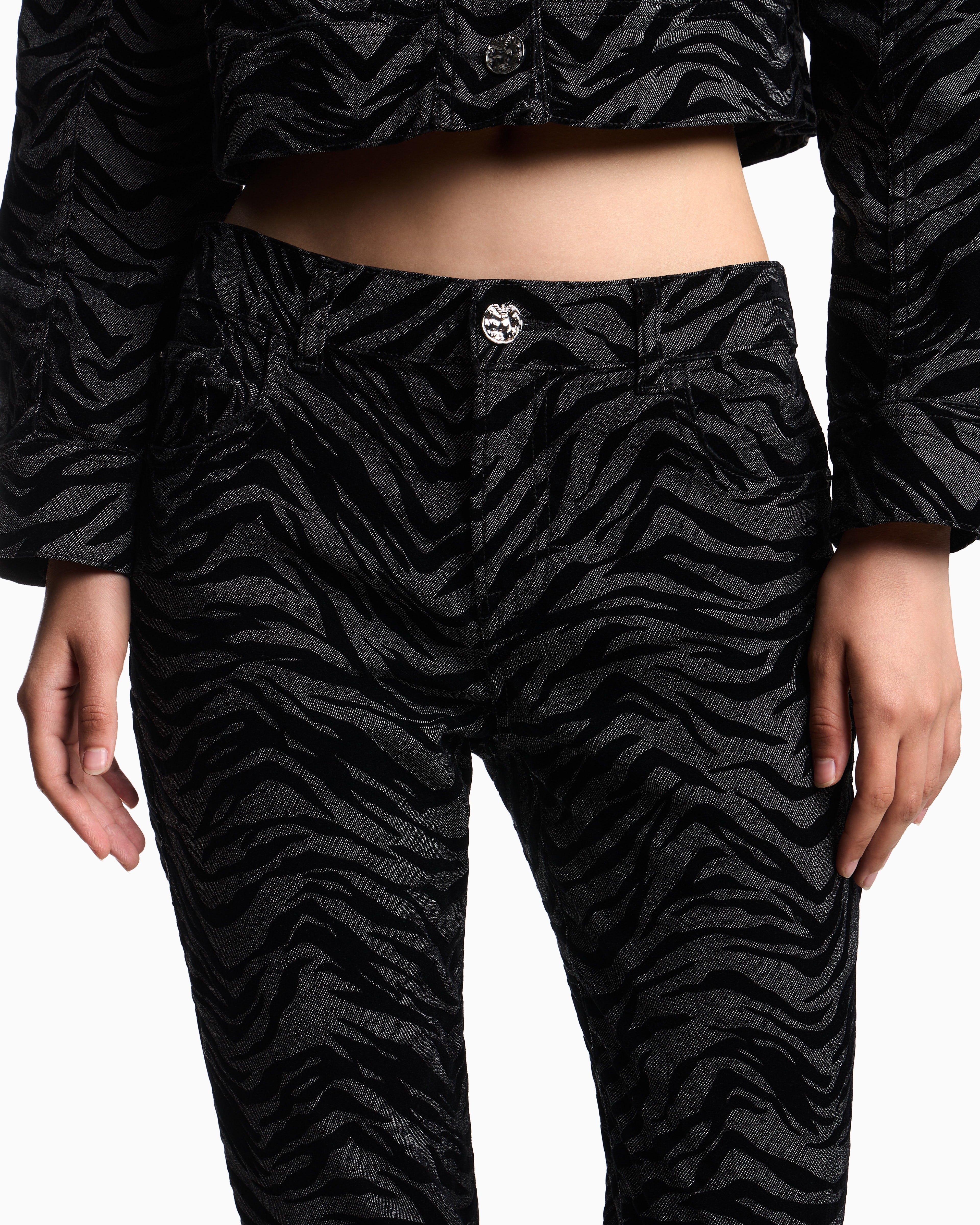 Emporio Armani - J36 Slim-fit jeans garment-dyed drill with a flocked animal print, Woman, Black, Size: