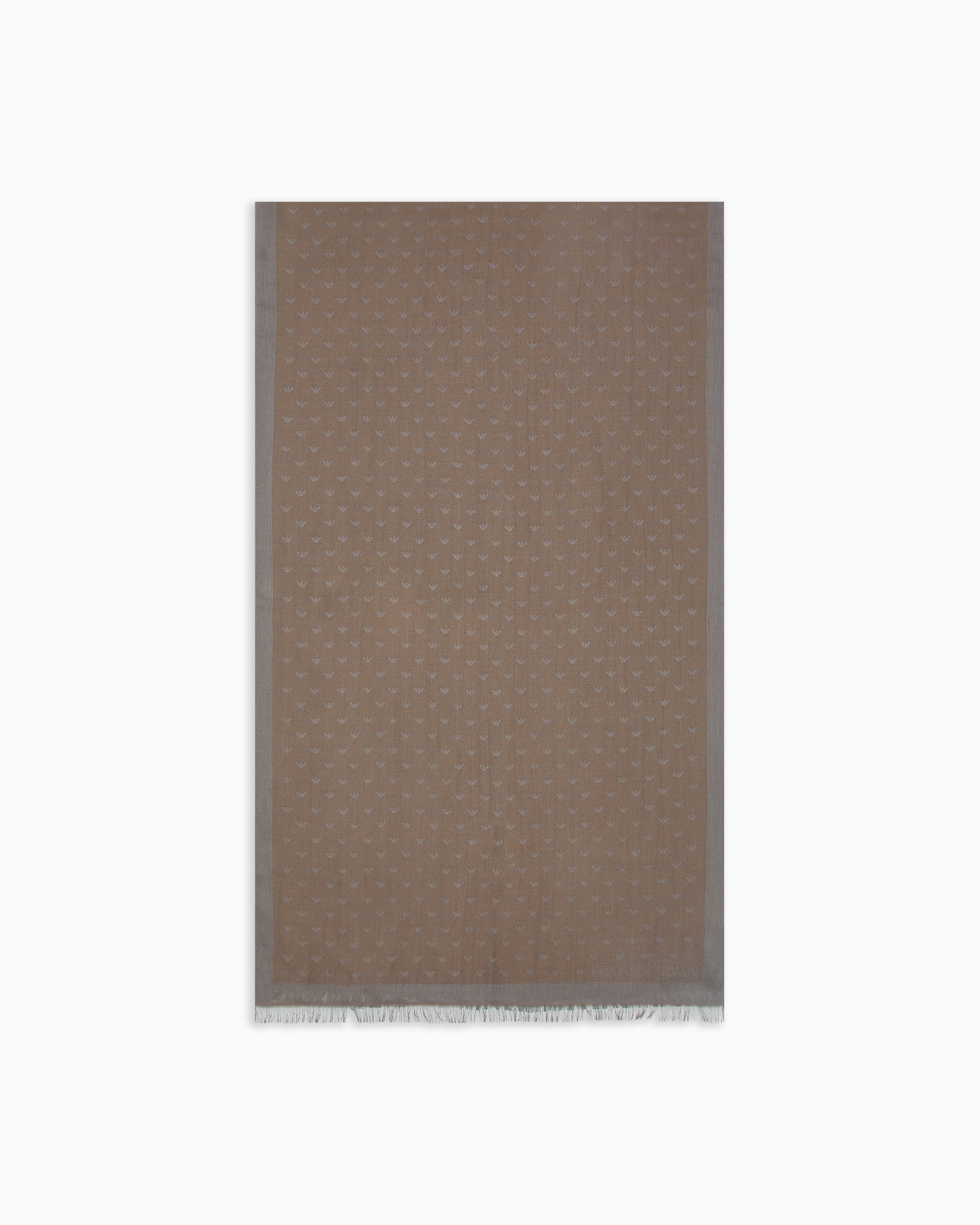 Emporio Armani Brown Modal-Blend Jacquard Stole With All-Over Eagle