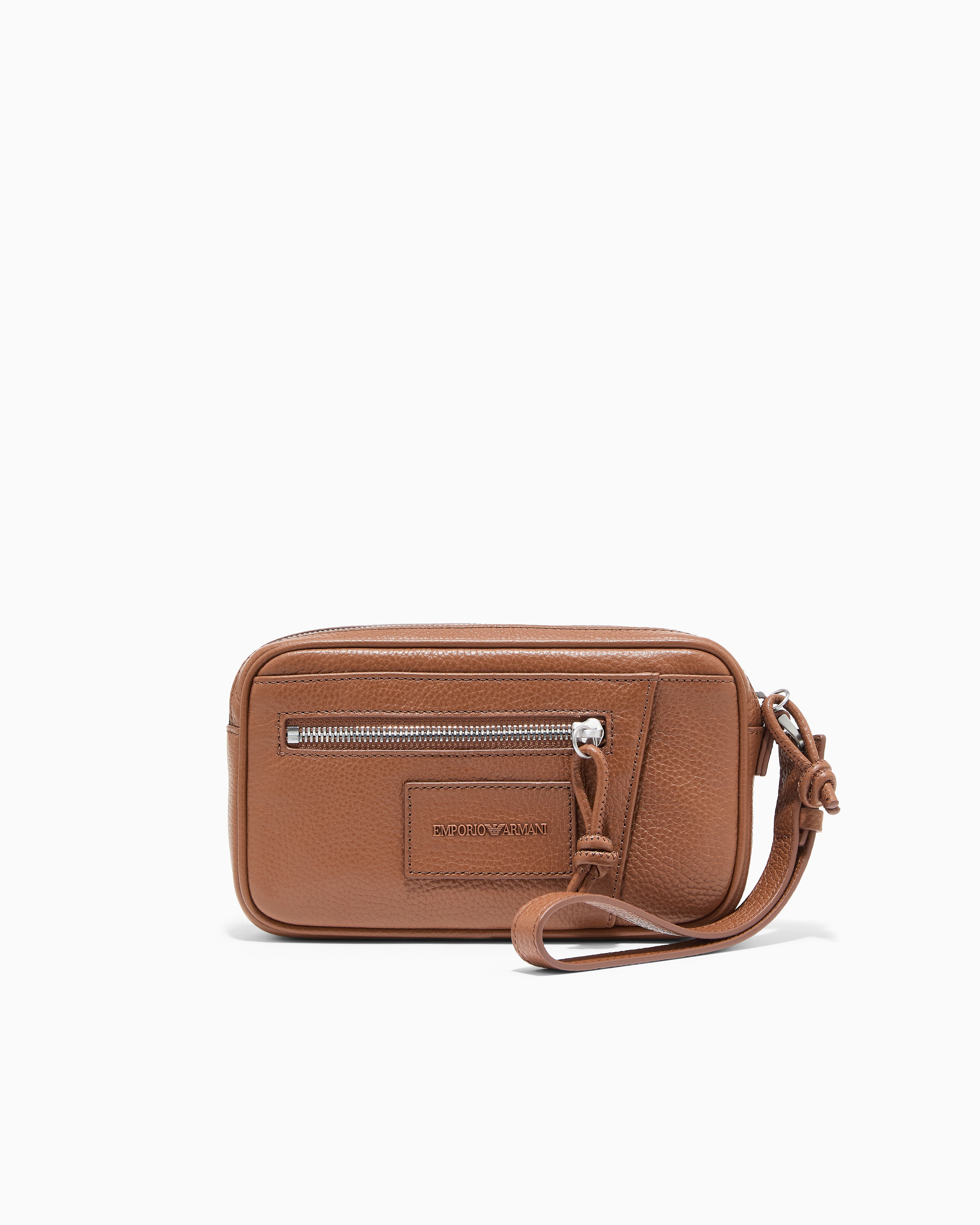 Emporio Armani Brown Tumbled Leather Washbag