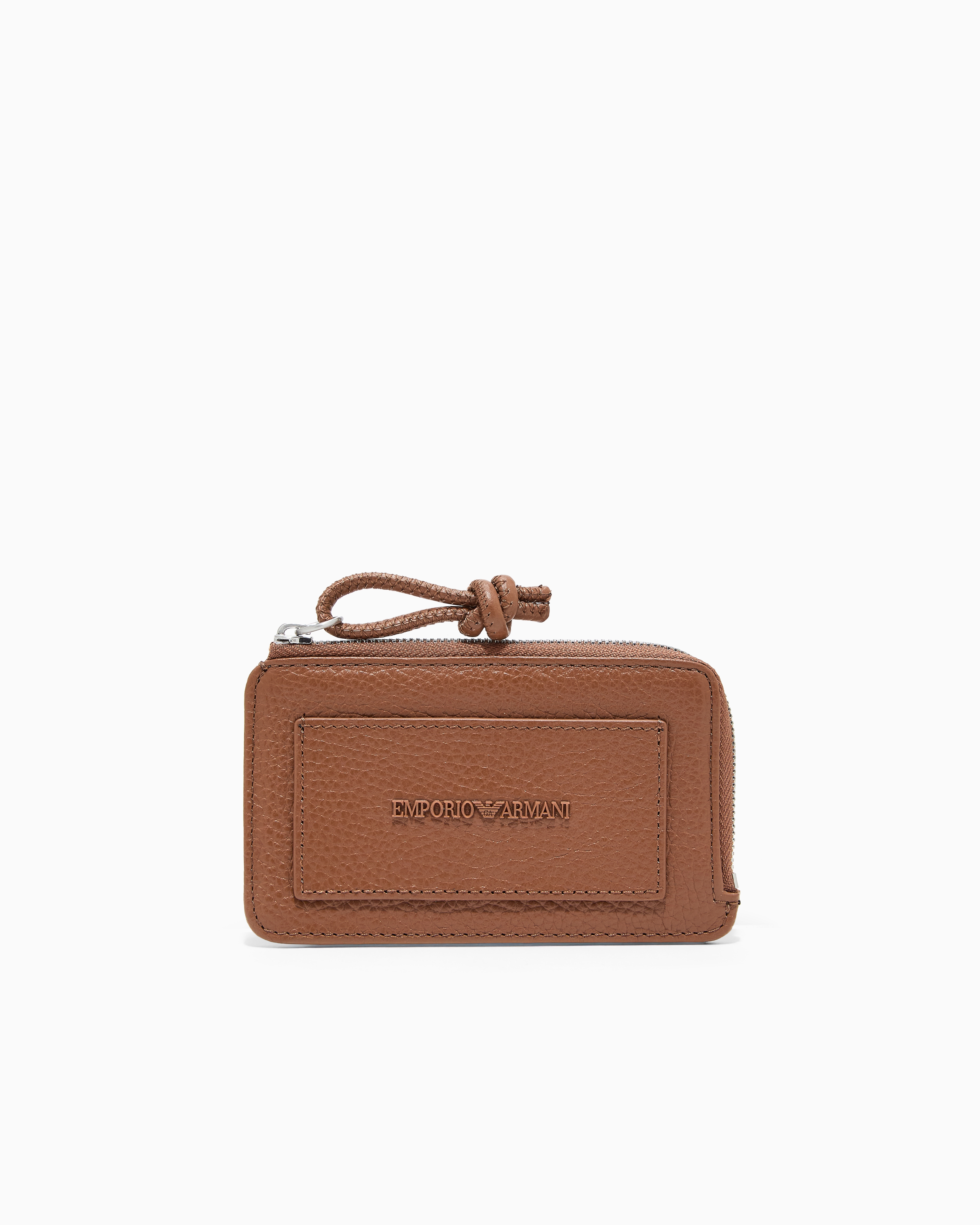 Emporio Armani Brown Zipped, Tumbled-Leather Card Holder