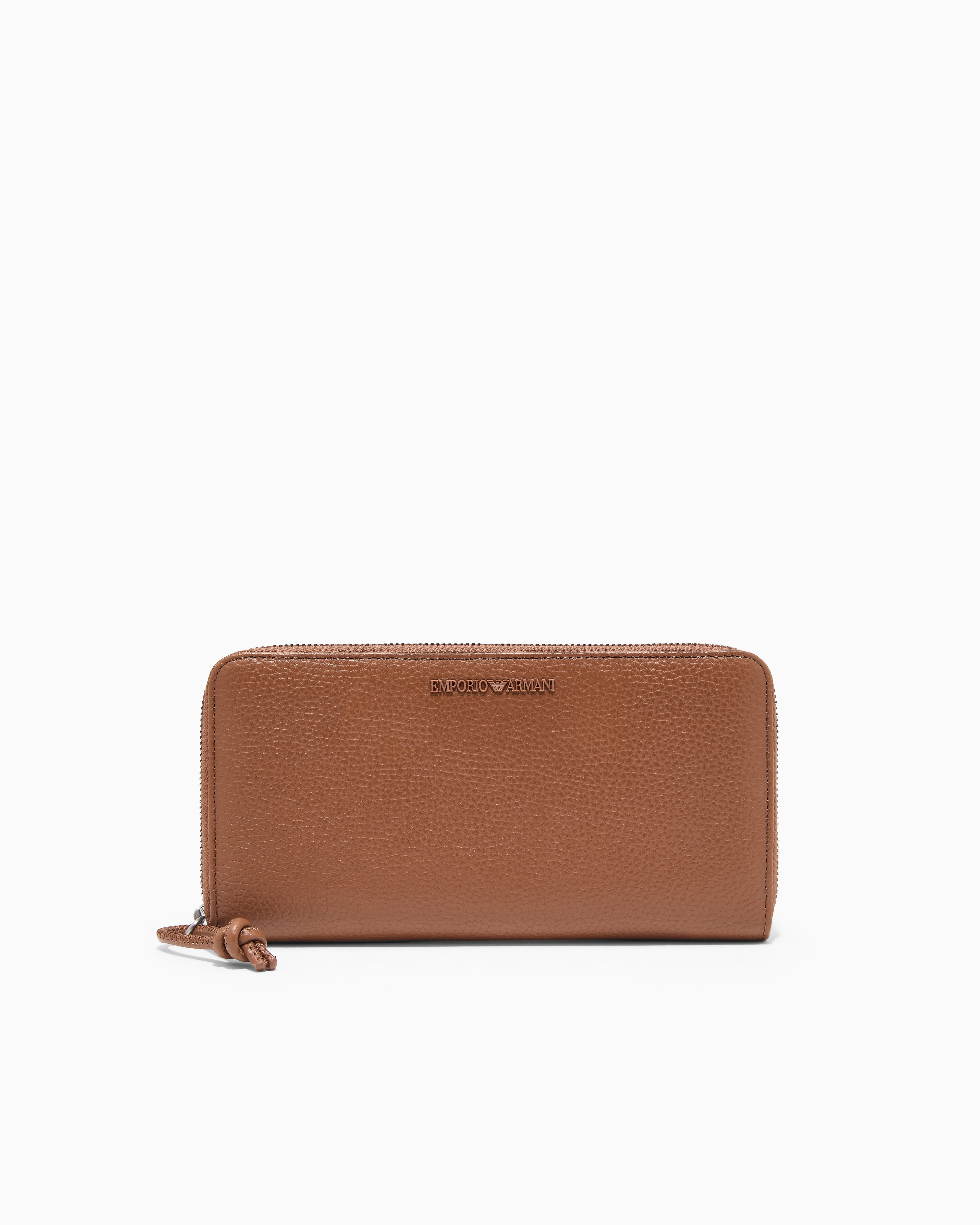 Emporio Armani Brown Tumbled Leather Wallet With Wrap-Around Zip