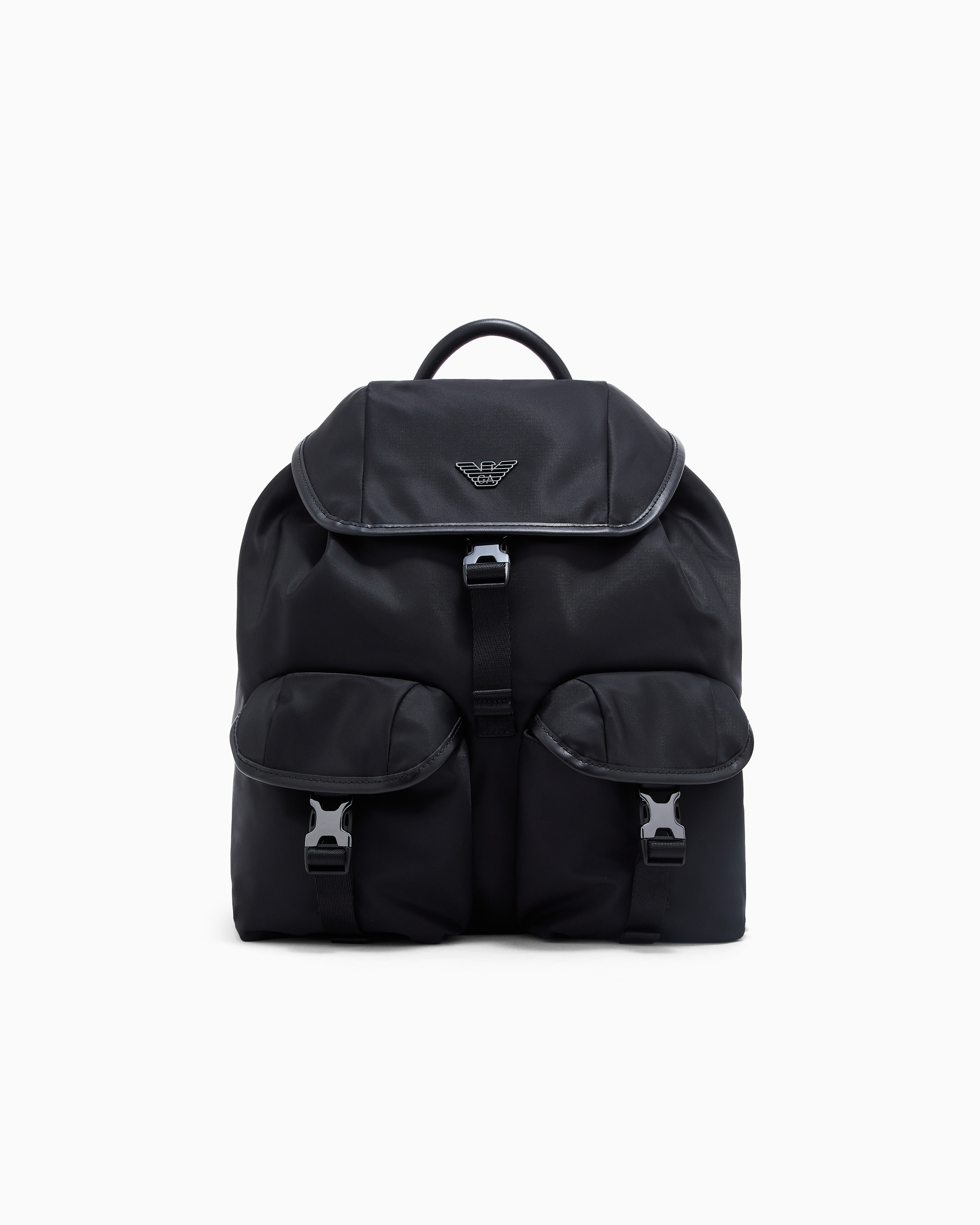 Emporio Armani Black Multi-Pocket Backpack In Recycled Nylon