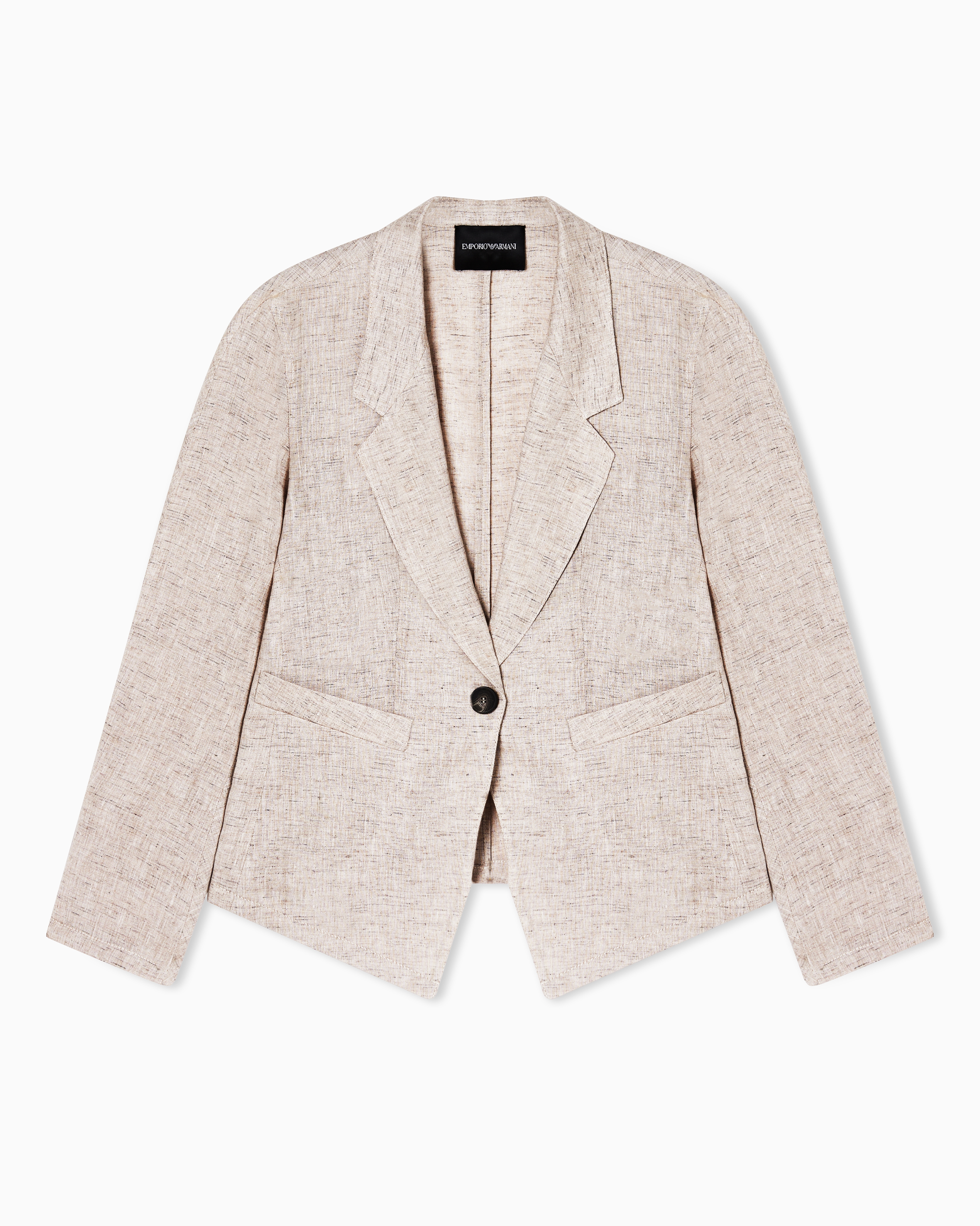 Emporio Armani Beige Linen Chambray Lapel Jacket