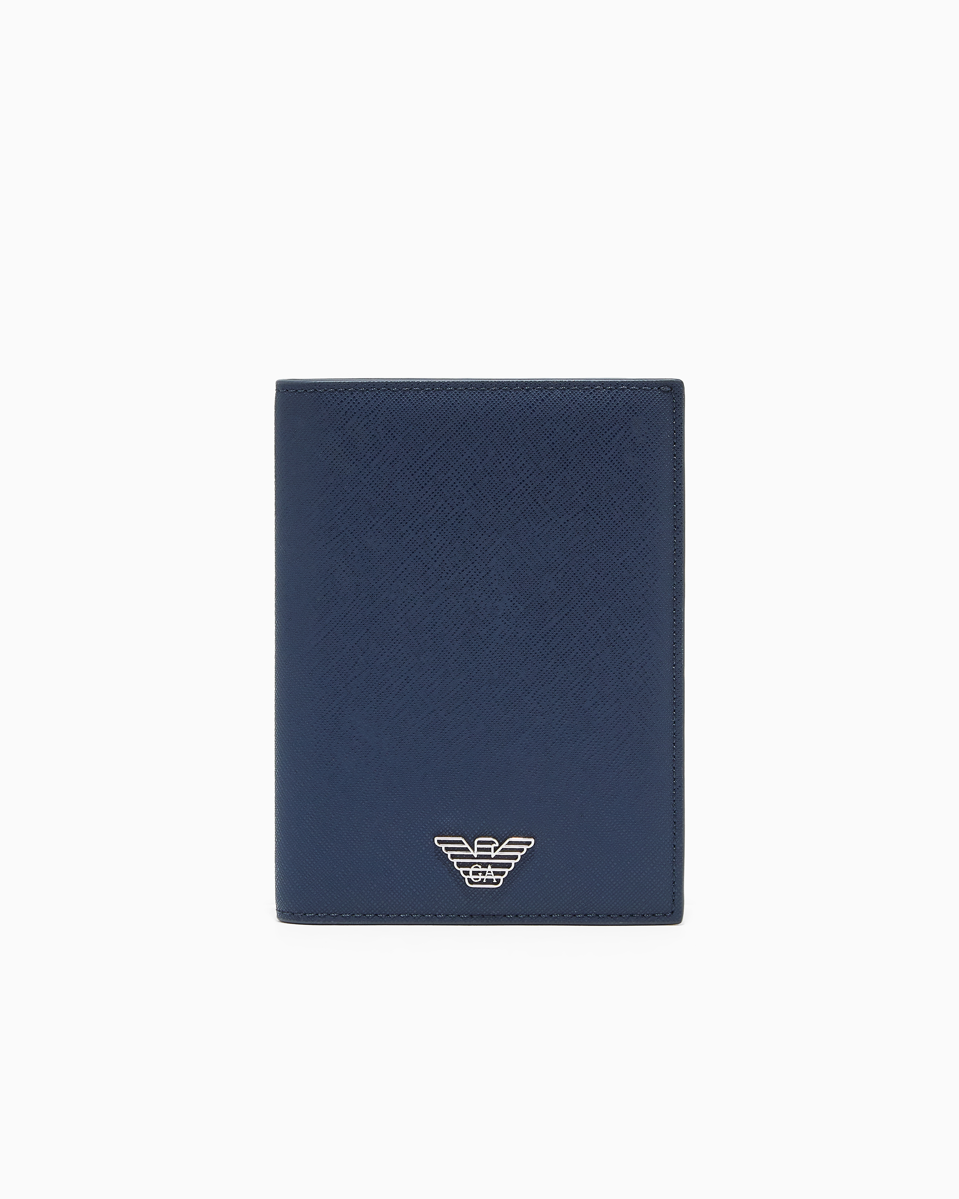 Emporio Armani Blue Regenerated Saffiano Leather Passport Holder With Eagle Plate