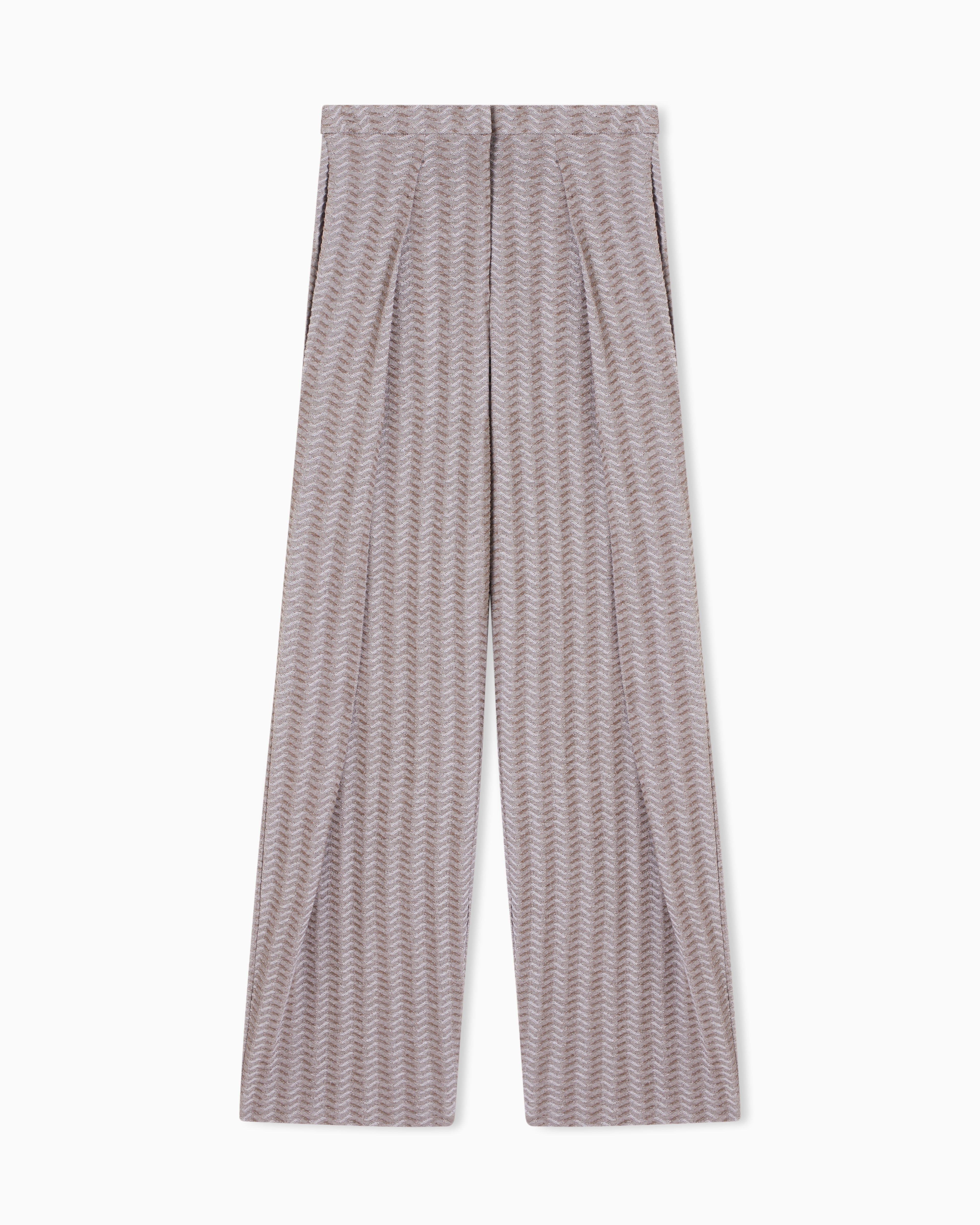 Emporio Armani Beige Jacquard Jersey Knit Trousers With An Embossed Wave Design