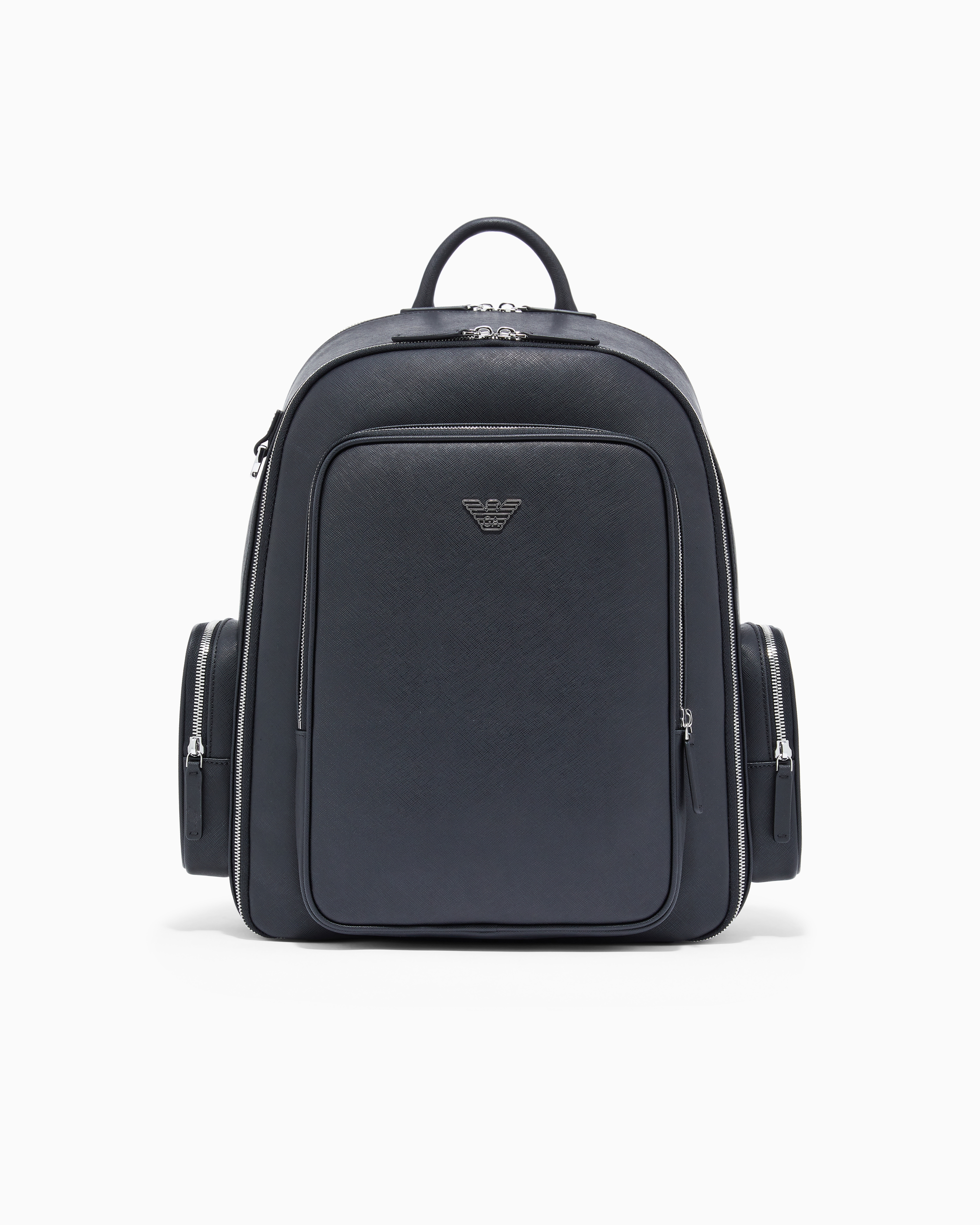 Emporio Armani Black Backpack With A Metallic Logo And Silver-Tone Zips