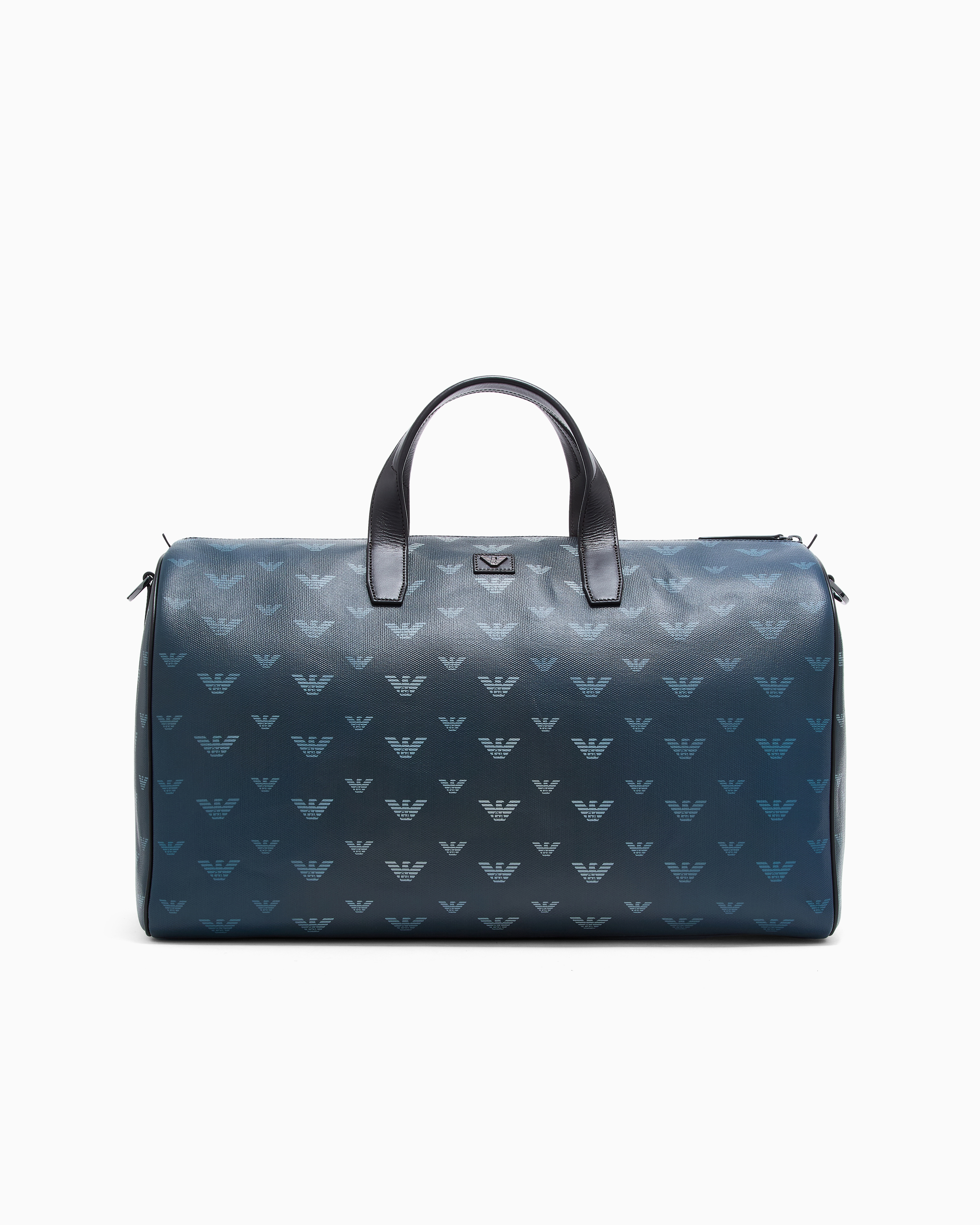 Emporio Armani Blue Coated Canvas Bowling Bag With All-Over Eagle