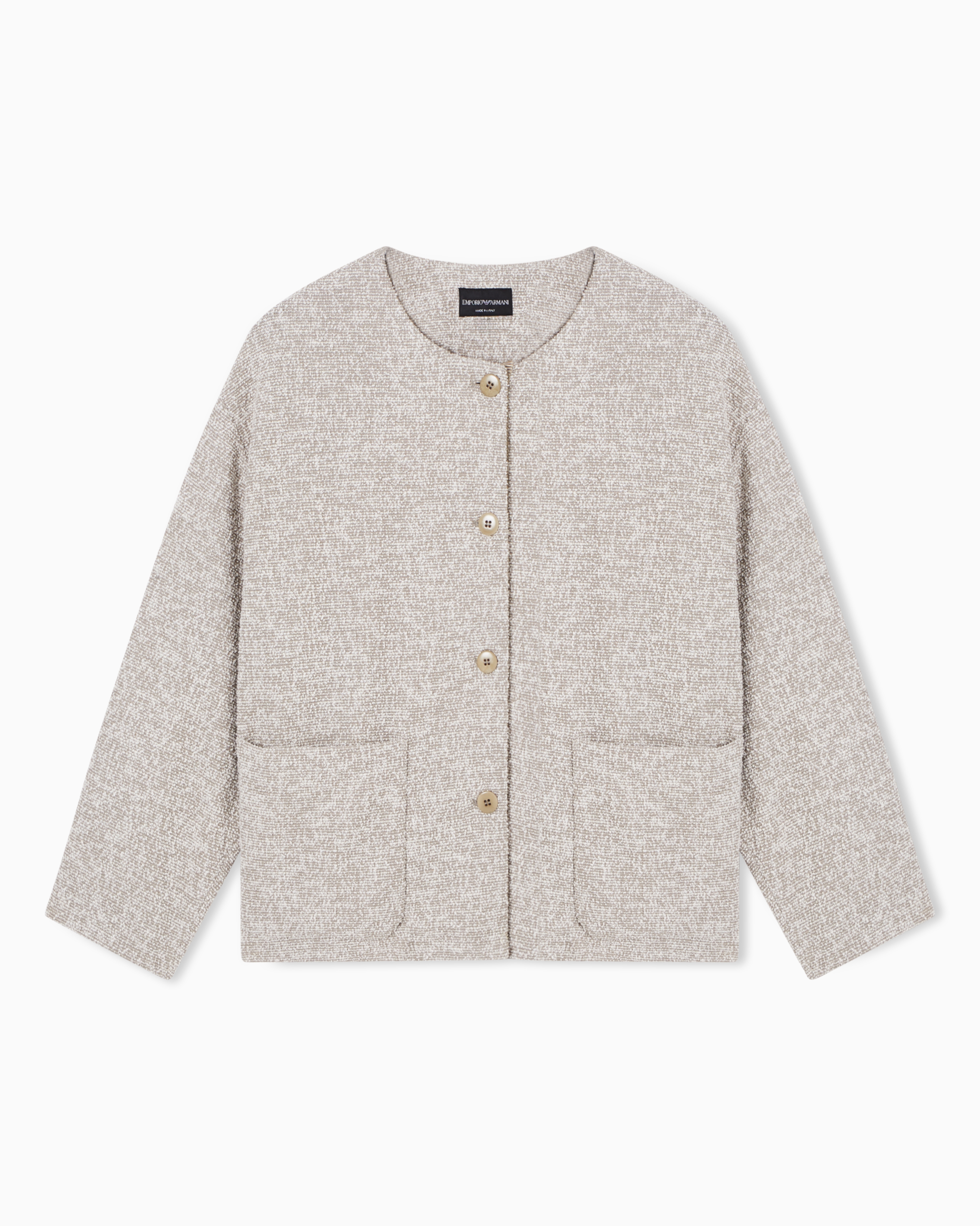 Emporio Armani Beige Bouclé Jacquard Jersey Jacket