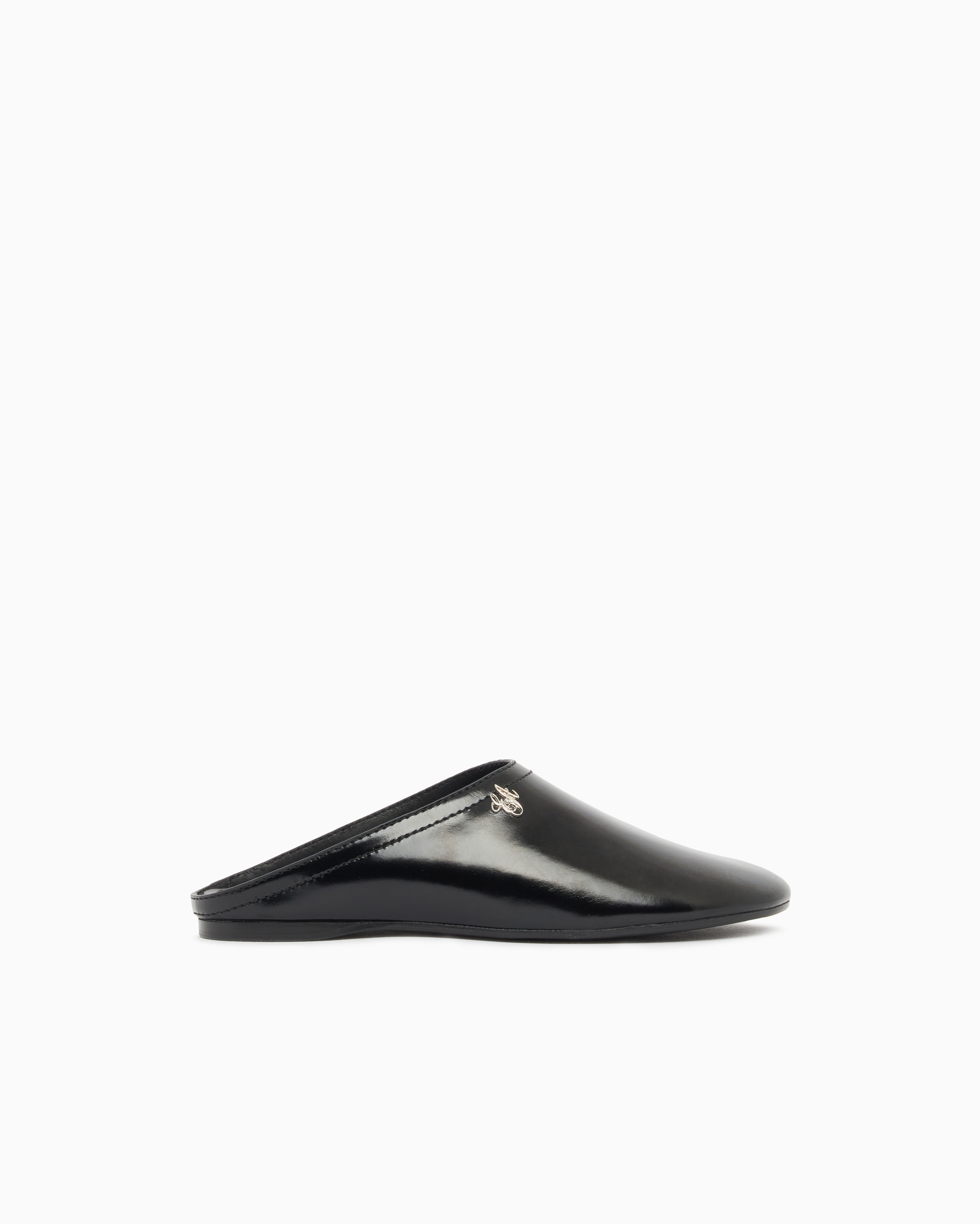 Emporio Armani Black Mules In Brushed Shiny Leather