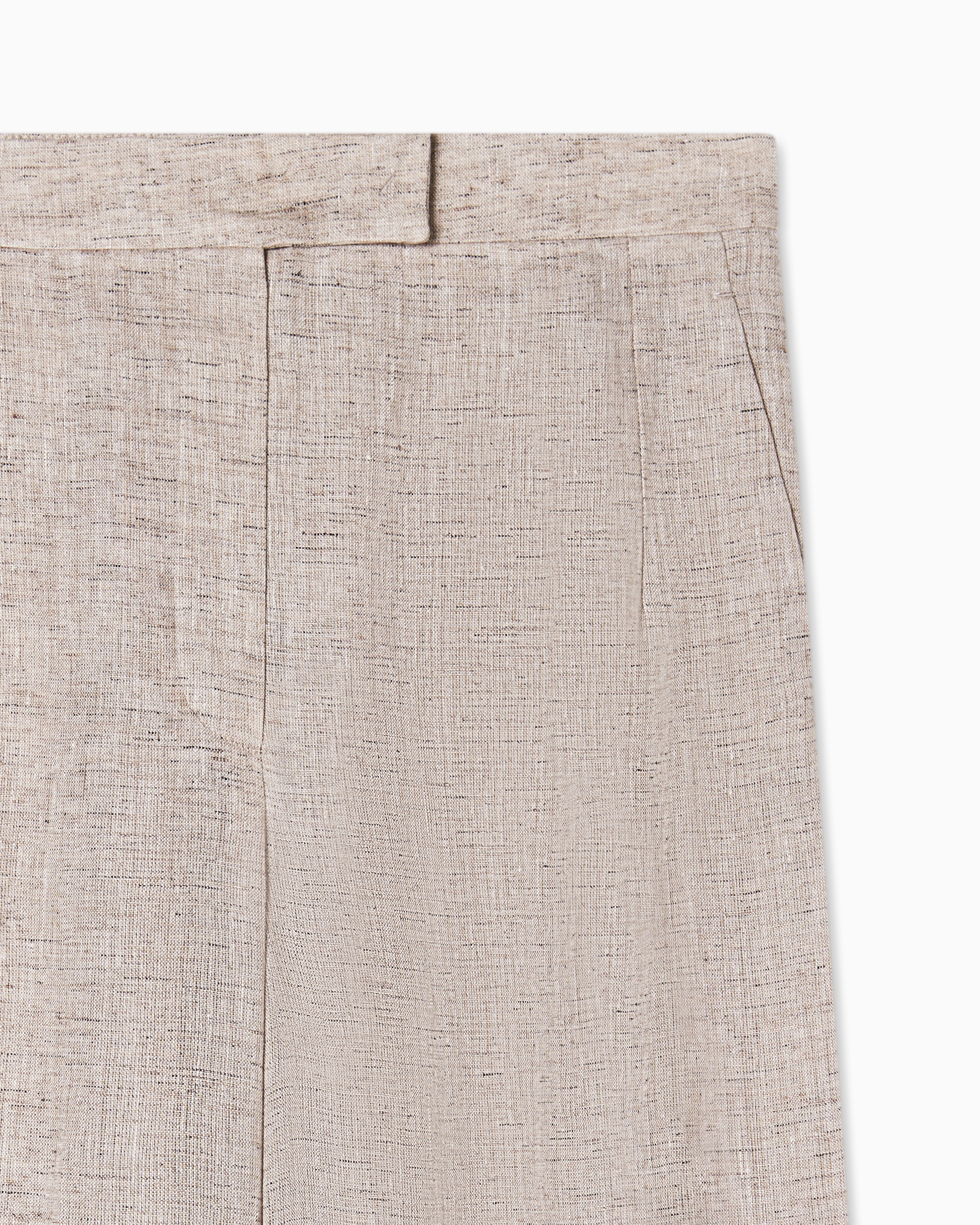 Emporio Armani Linen Trousers High Waist Wide Leg Textured In Neutral