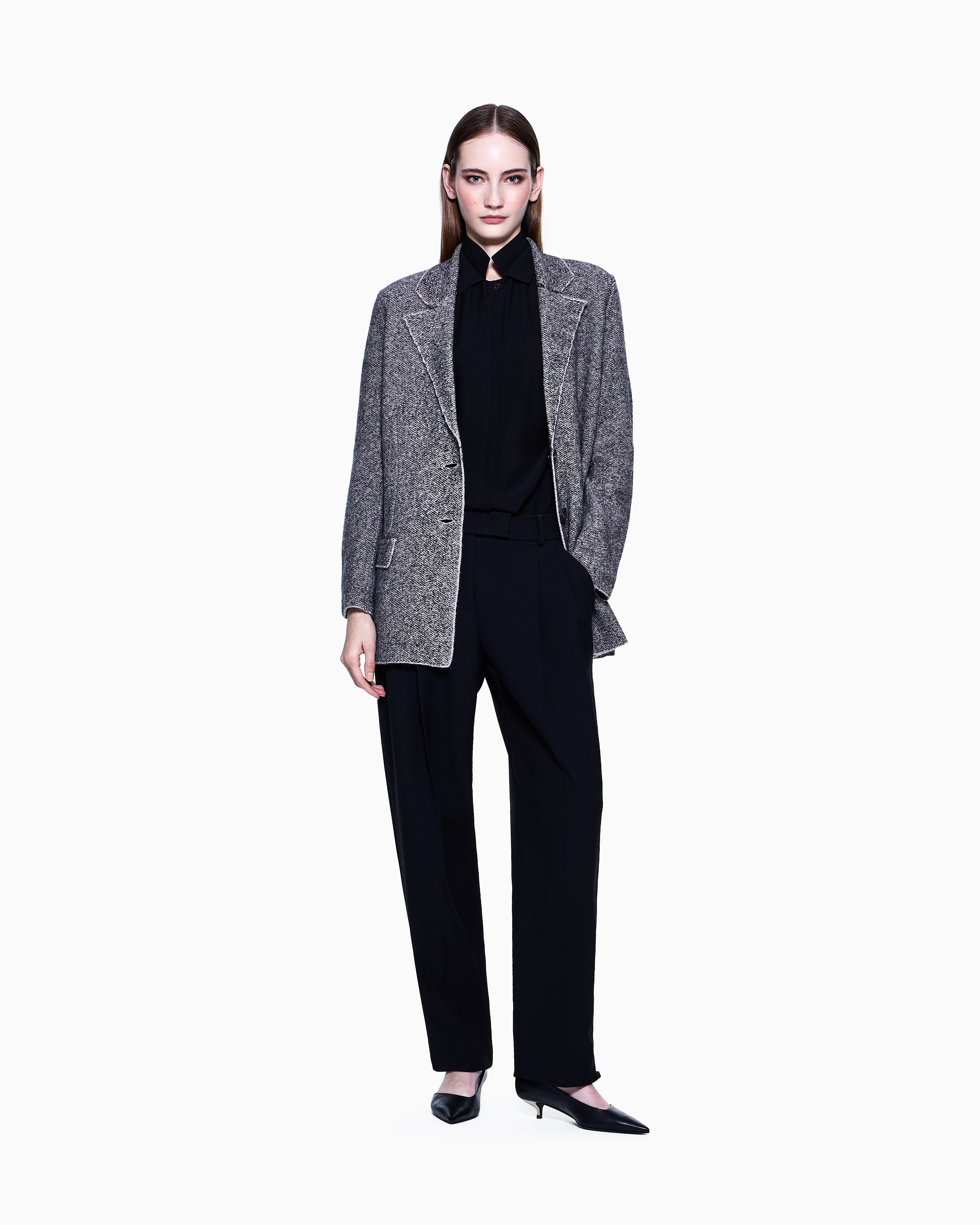 Giorgio Armani Textured Blazer With Flap Pockets And Lapel In Blue