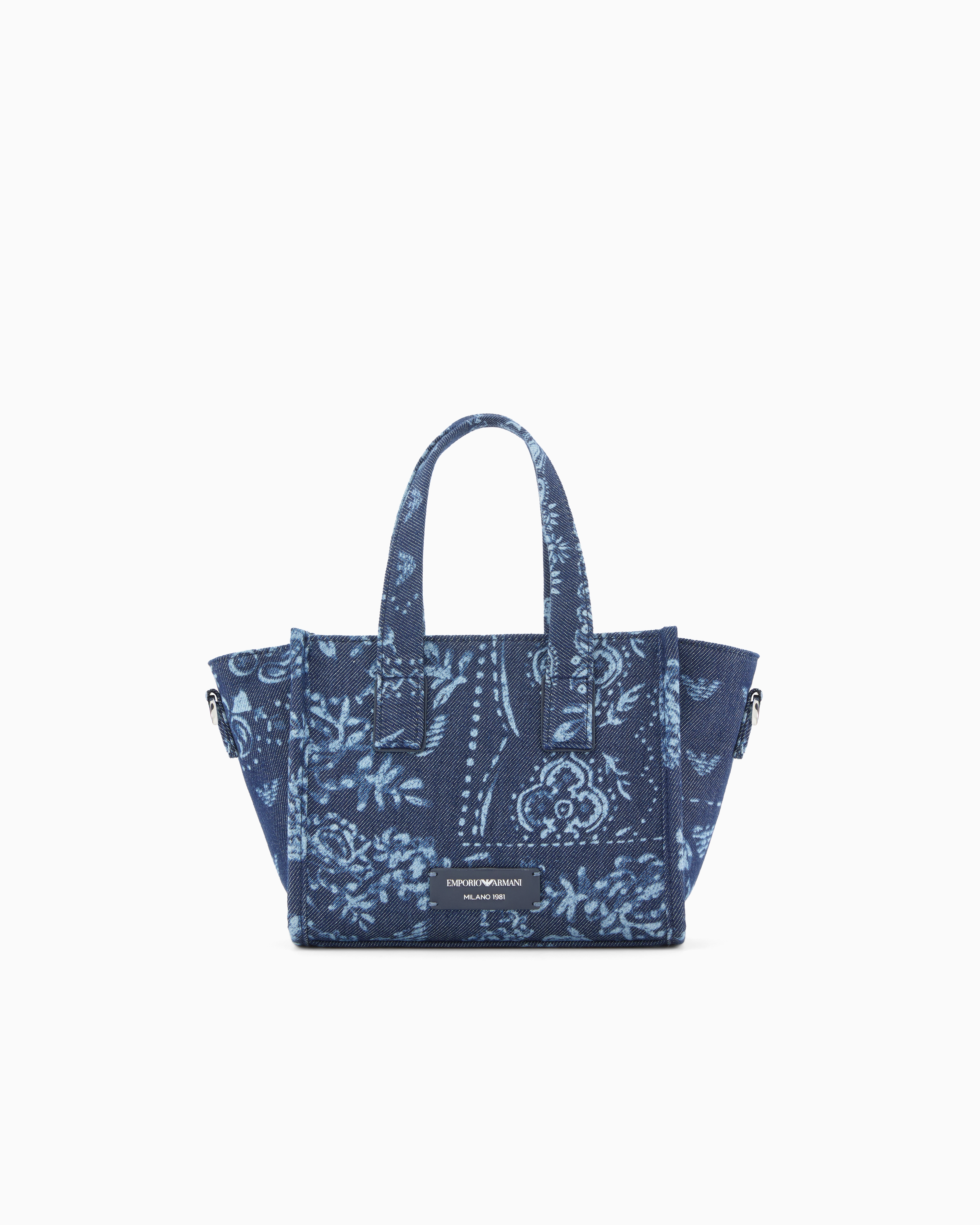 Emporio Armani Patterned Small Canvas Shopper Bag With A Bandana Print