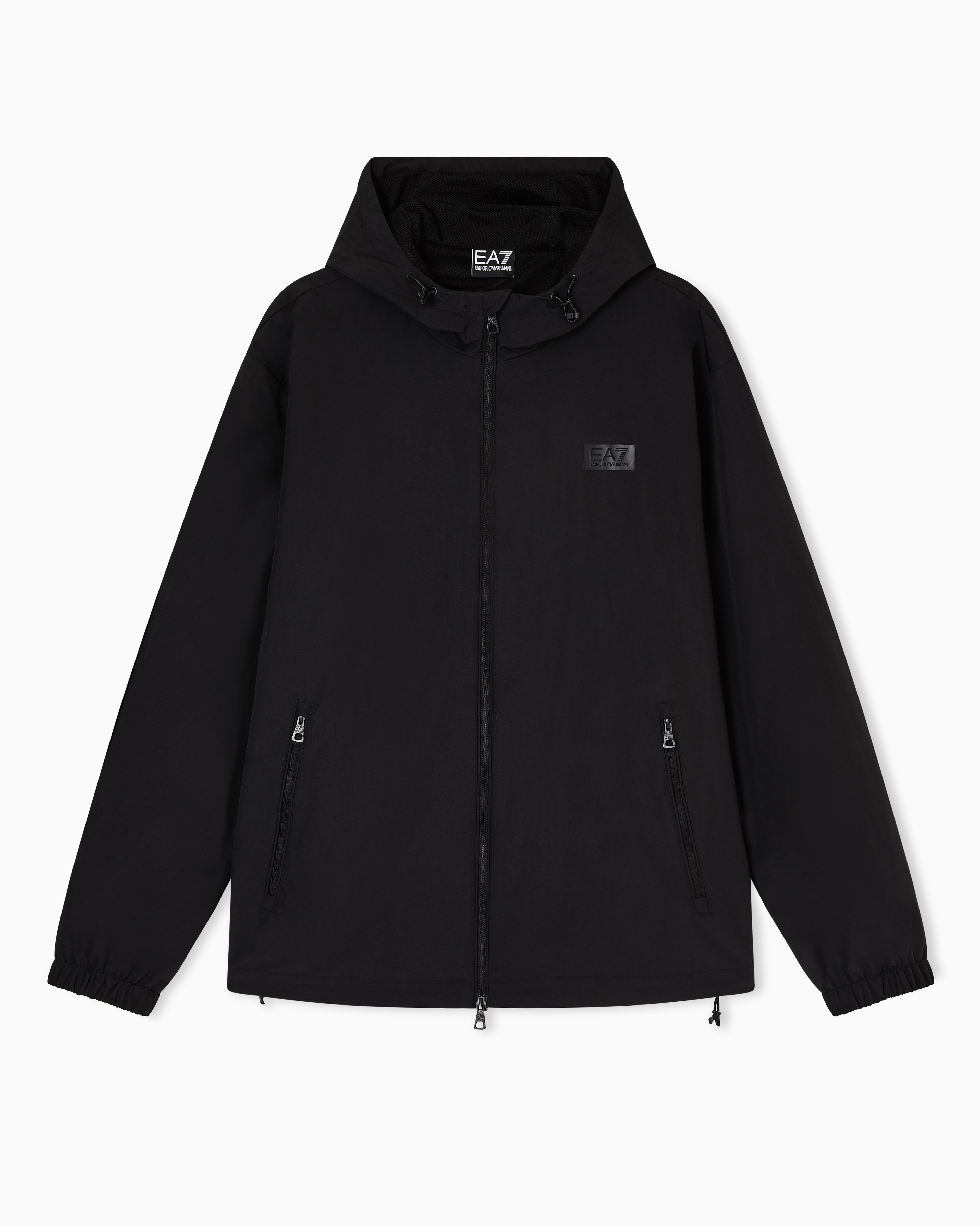 Ea7 Black Logo Series Nylon Hooded Jacket