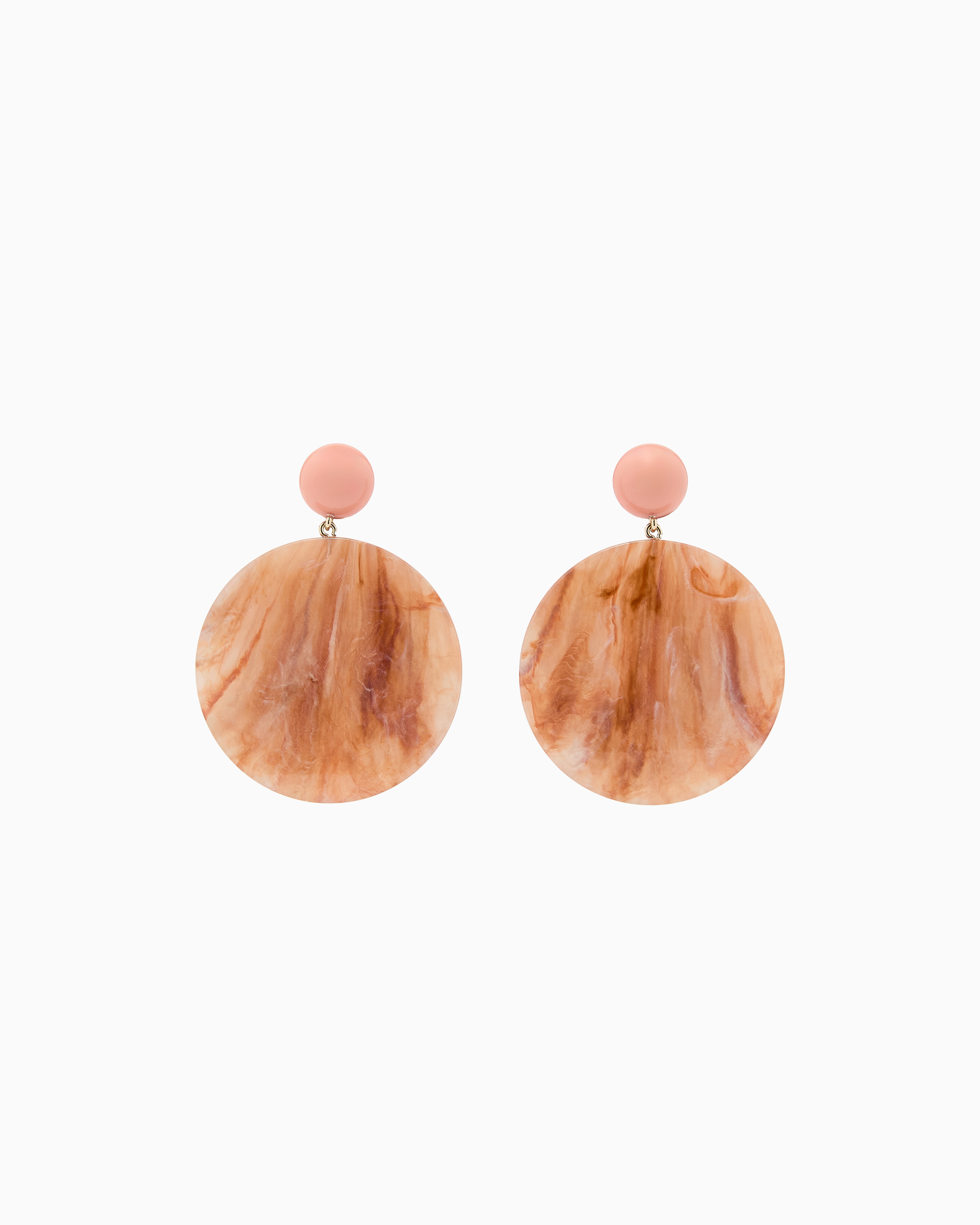 Emporio Armani Pink Oversized Round Pendant Earrings With A Marbled Finish